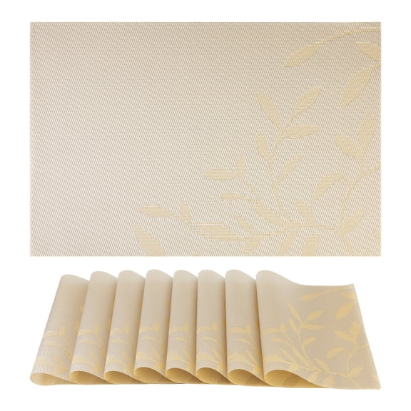 Unique Bargains Set of 8 Farmhouse Washable Placemats Indoor Kitchen Table Mat Gold