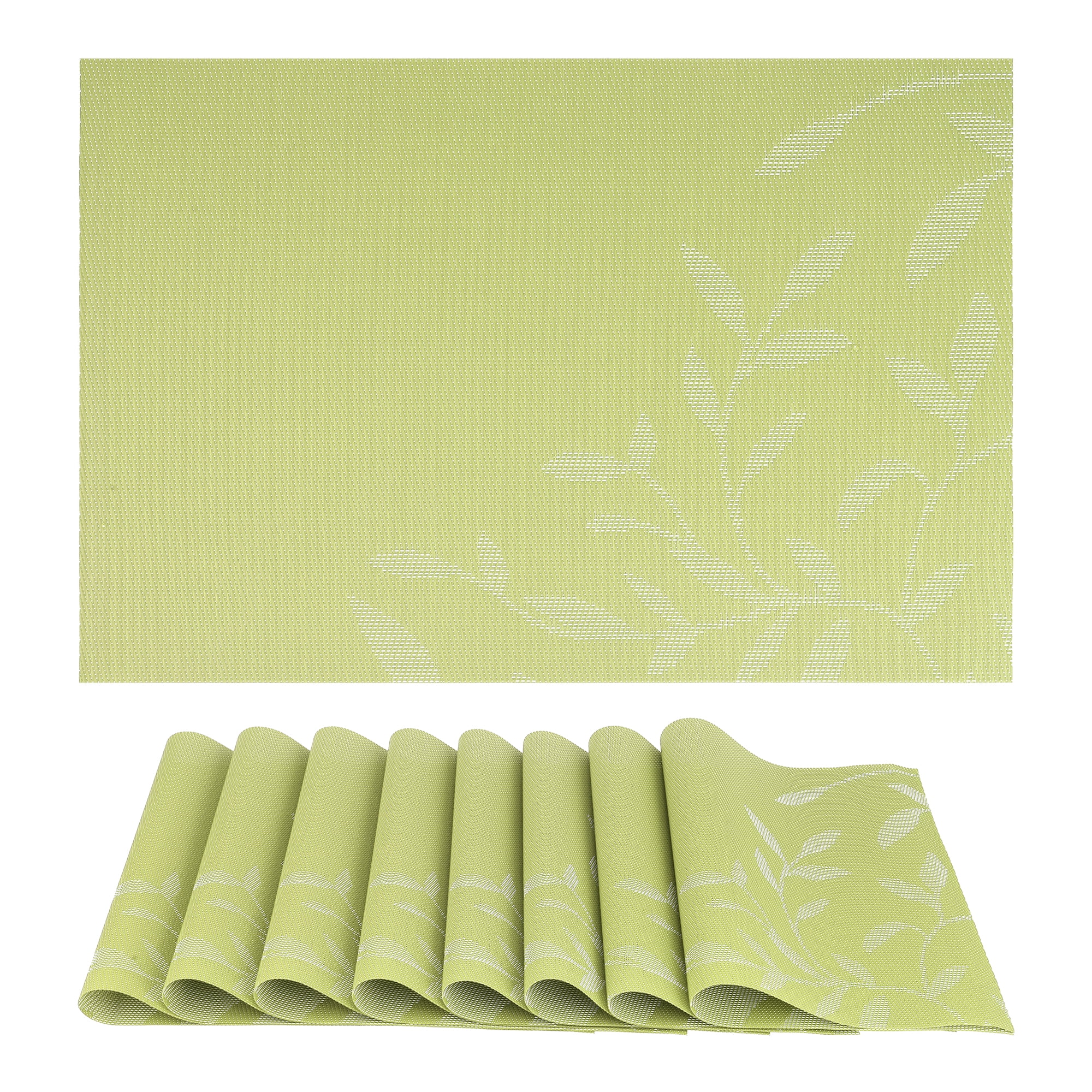 Unique Bargains Set of 8 Farmhouse Washable Placemats Indoor Kitchen Table Mat Green