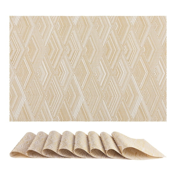 Unique Bargains Set of 8 Placemats for Dining Table Wipeable Table Mat Gold 18x12Inch
