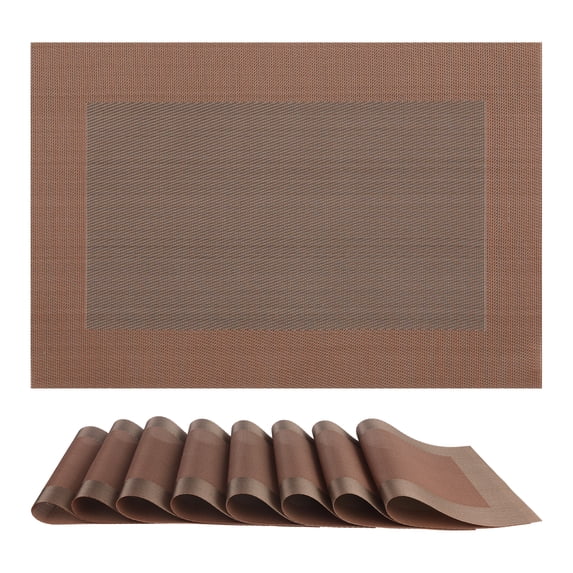 Unique Bargains Set of 8 Table Placemats Washable Wipeable Table Mat Coffe 18x12Inch