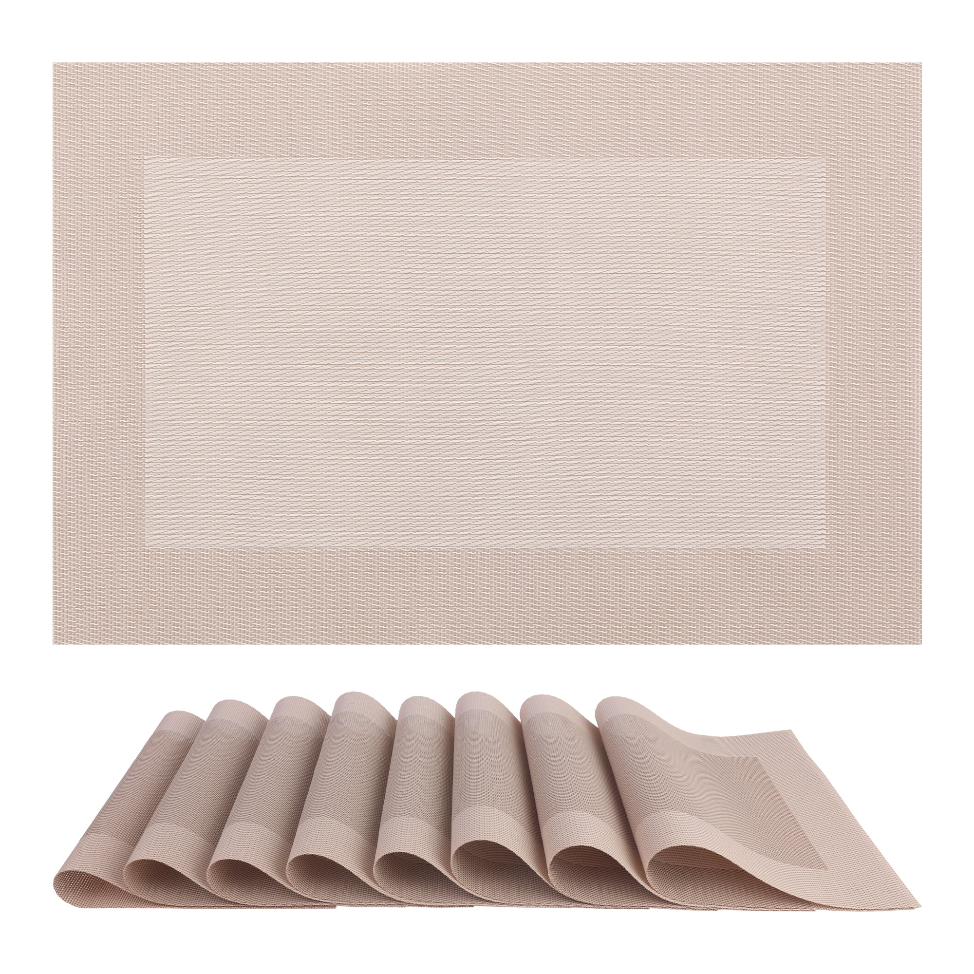 Unique Bargains Set of 8 Table Placemats Washable Wipeable Table Mat Light Gold 18x12Inch