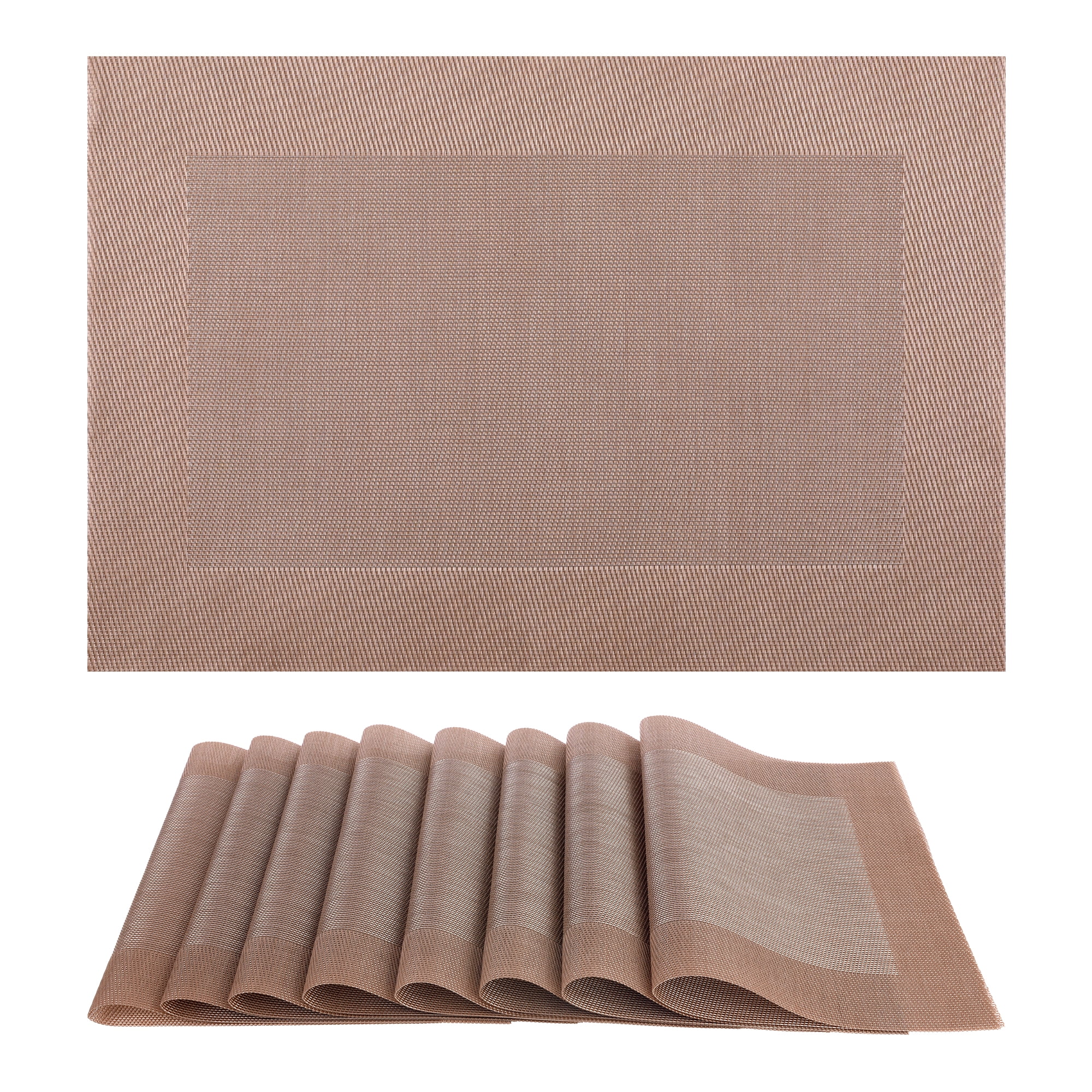 Unique Bargains Set of 8 Table Placemats Washable Wipeable Table Mat Rose Gold 18x12Inch