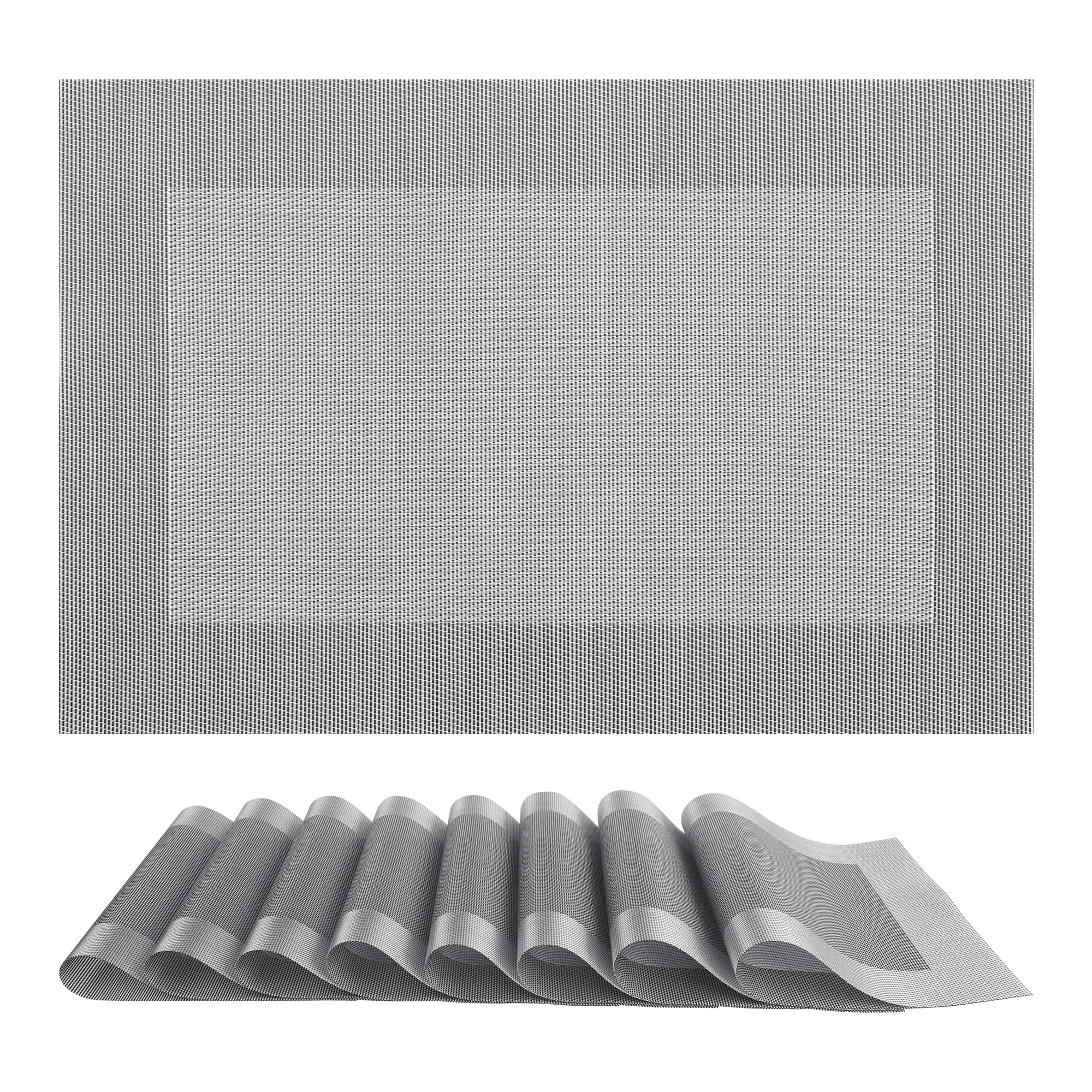 Unique Bargains Set of 8 Table Placemats Washable Wipeable Table Mat Silver Gray 18x12Inch