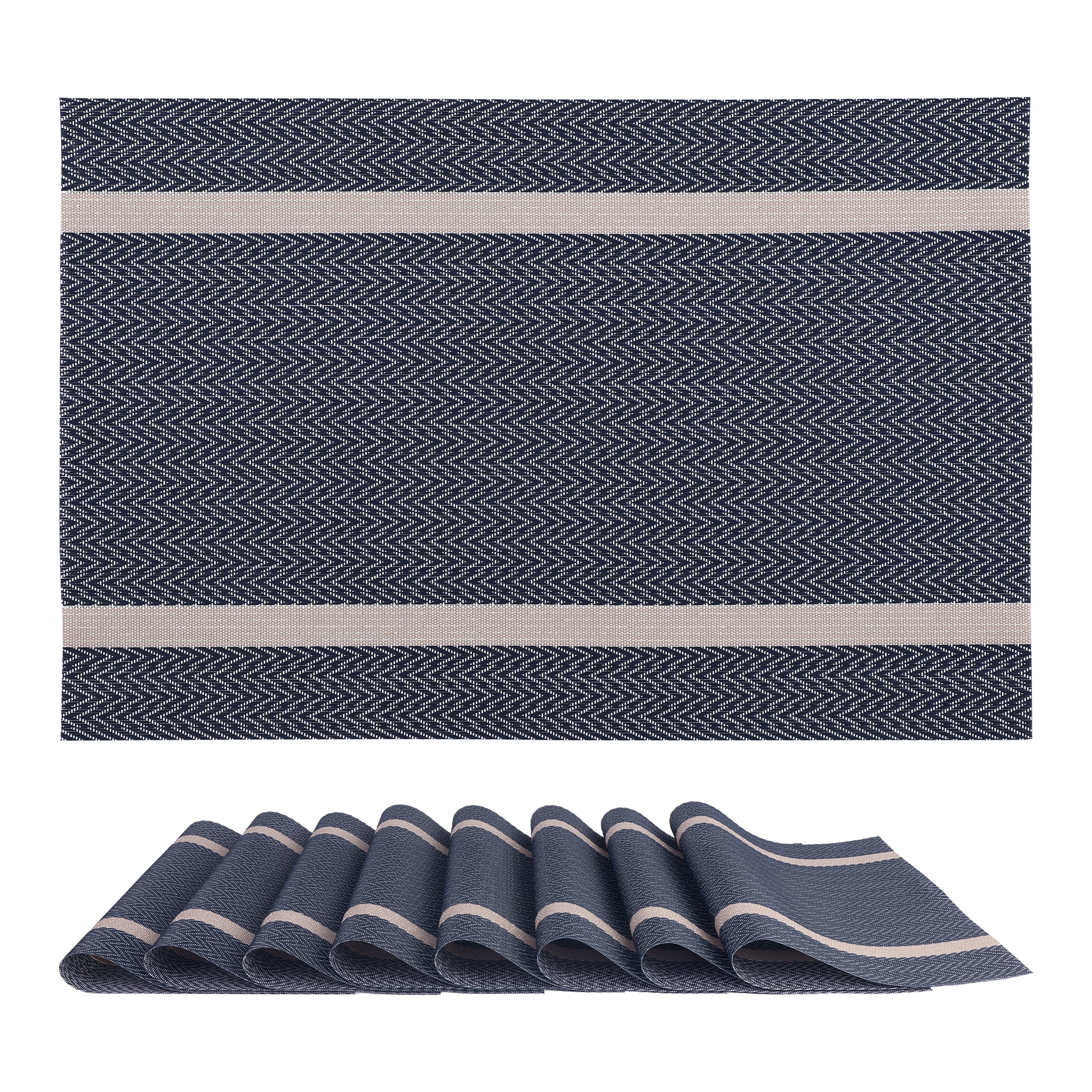 Unique Bargains Set of 8 Vinyl Placemats for Kitchen Washable Table Placemats Dark Blue