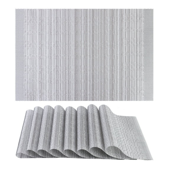 Unique Bargains Set of 8 Washable Placemats for Kitchen Dining Table Decor Silver