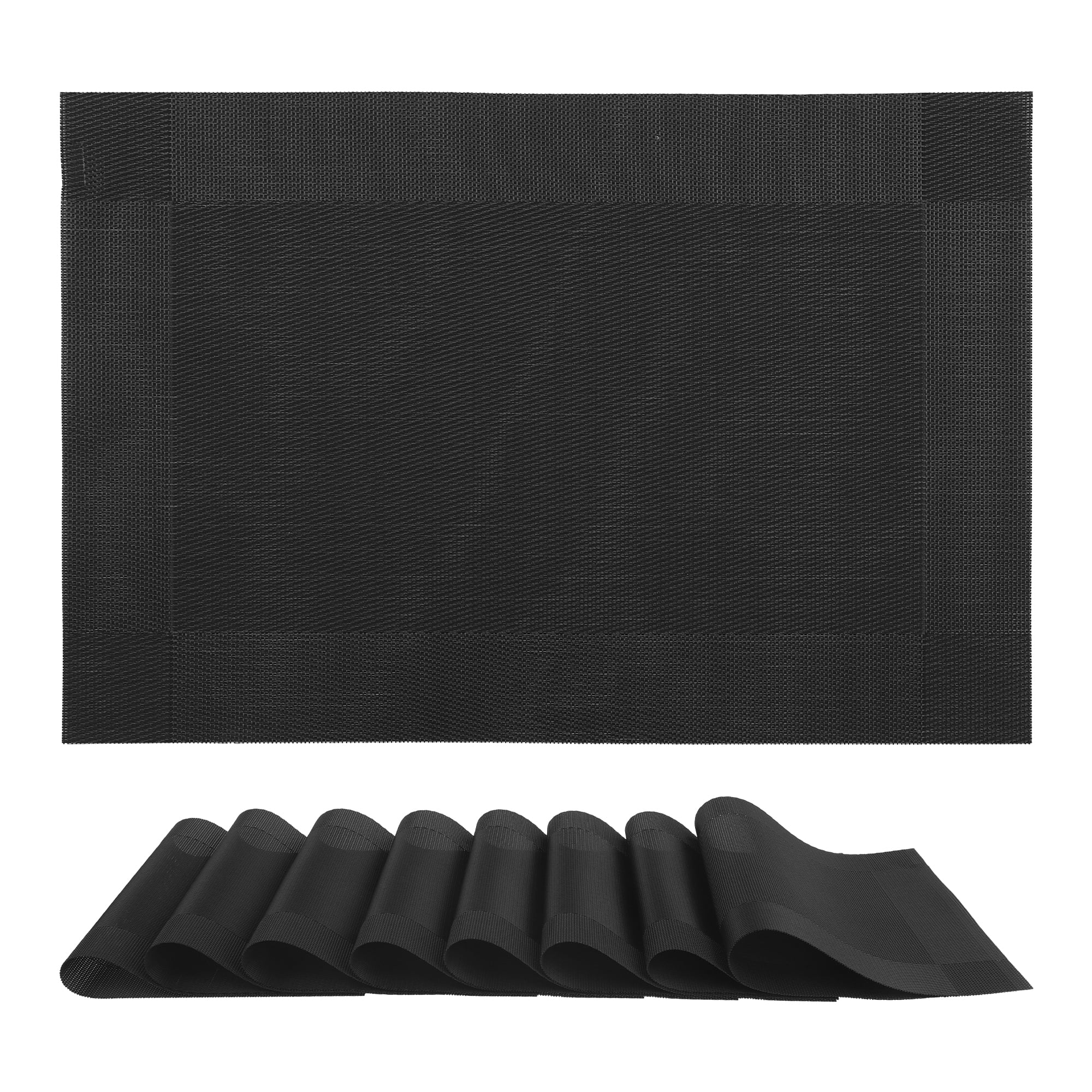 Unique Bargains Set of 8 Washable Wipeable Heat Resistant Table Placemat Black 18x12in