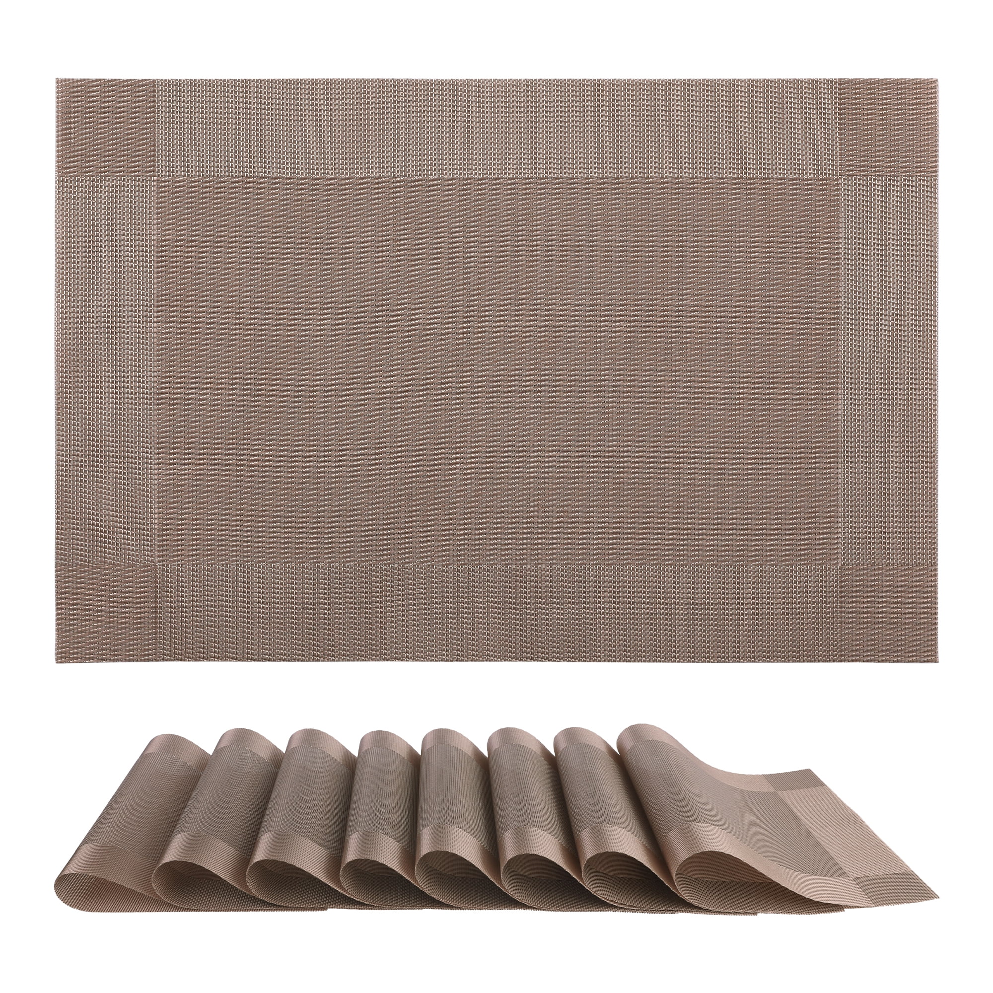 Unique Bargains Set of 8 Washable Wipeable Heat Resistant Table Placemat Champagne 18x12in