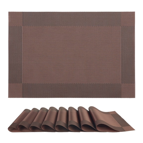 Unique Bargains Set of 8 Washable Wipeable Heat Resistant Table Placemat Coffee 18x12in