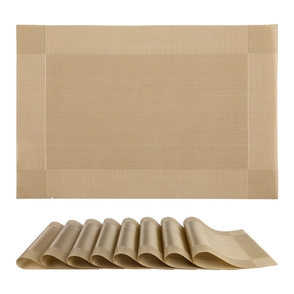 Unique Bargains Set of 8 Washable Wipeable Heat Resistant Table Placemat Gold 18x12in