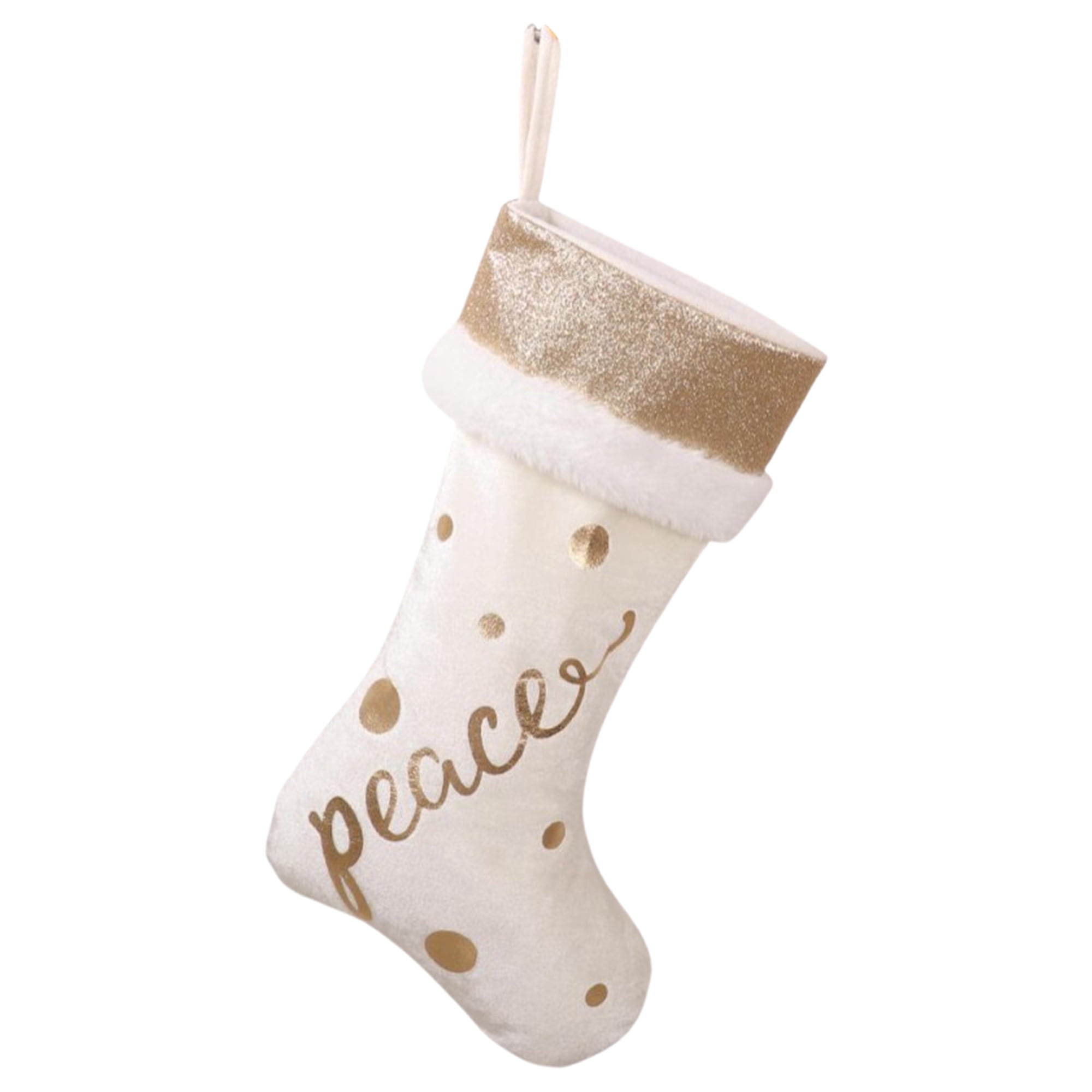 Unique Bargains Shabby Chic Stocking Luxury Double Layer Velvet Sock Gold 18"  "Peace "
