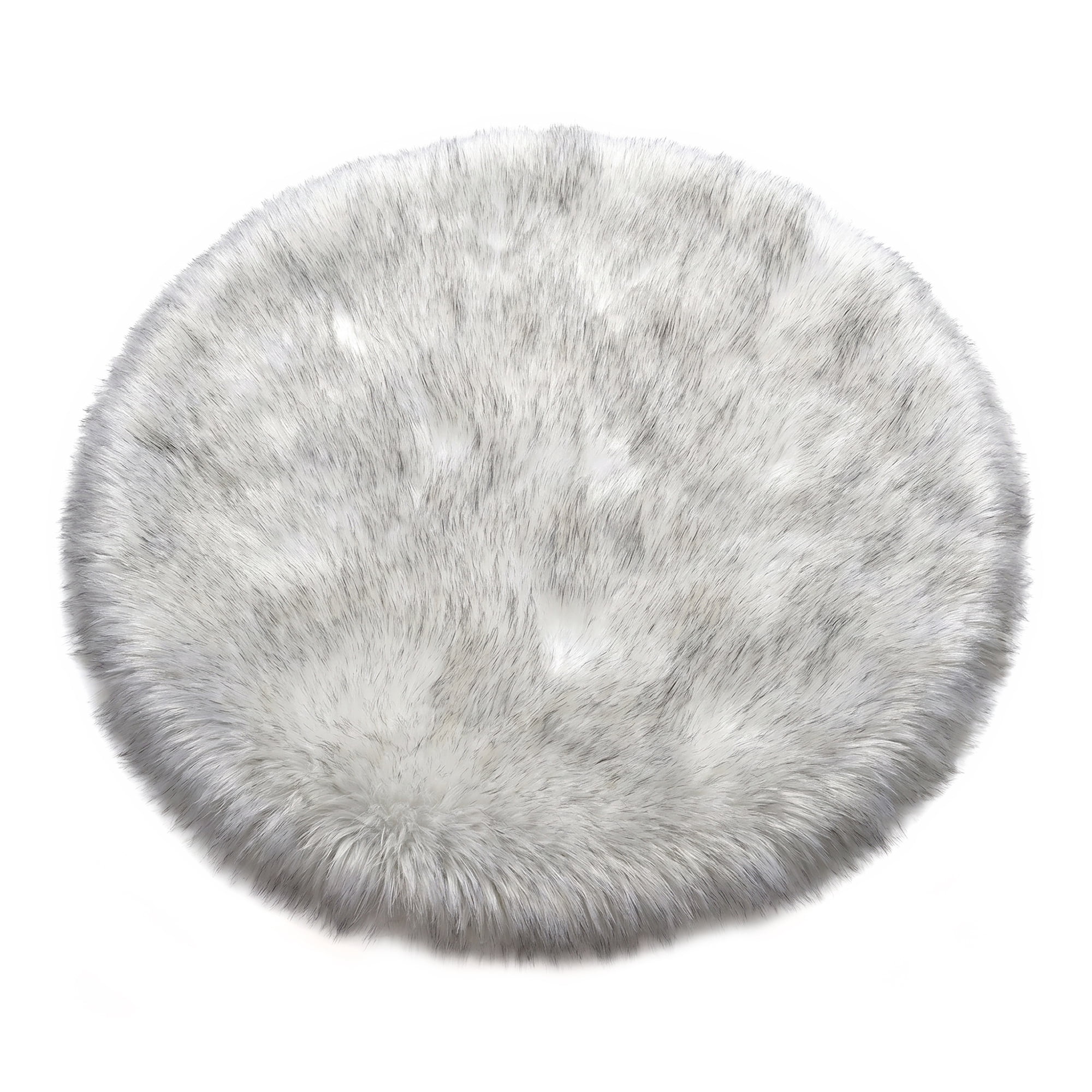 Unique Bargains Shaggy Round Area Rug Fluffy Non-Slip Fuzzy Carpet 28" x 28" White Gray