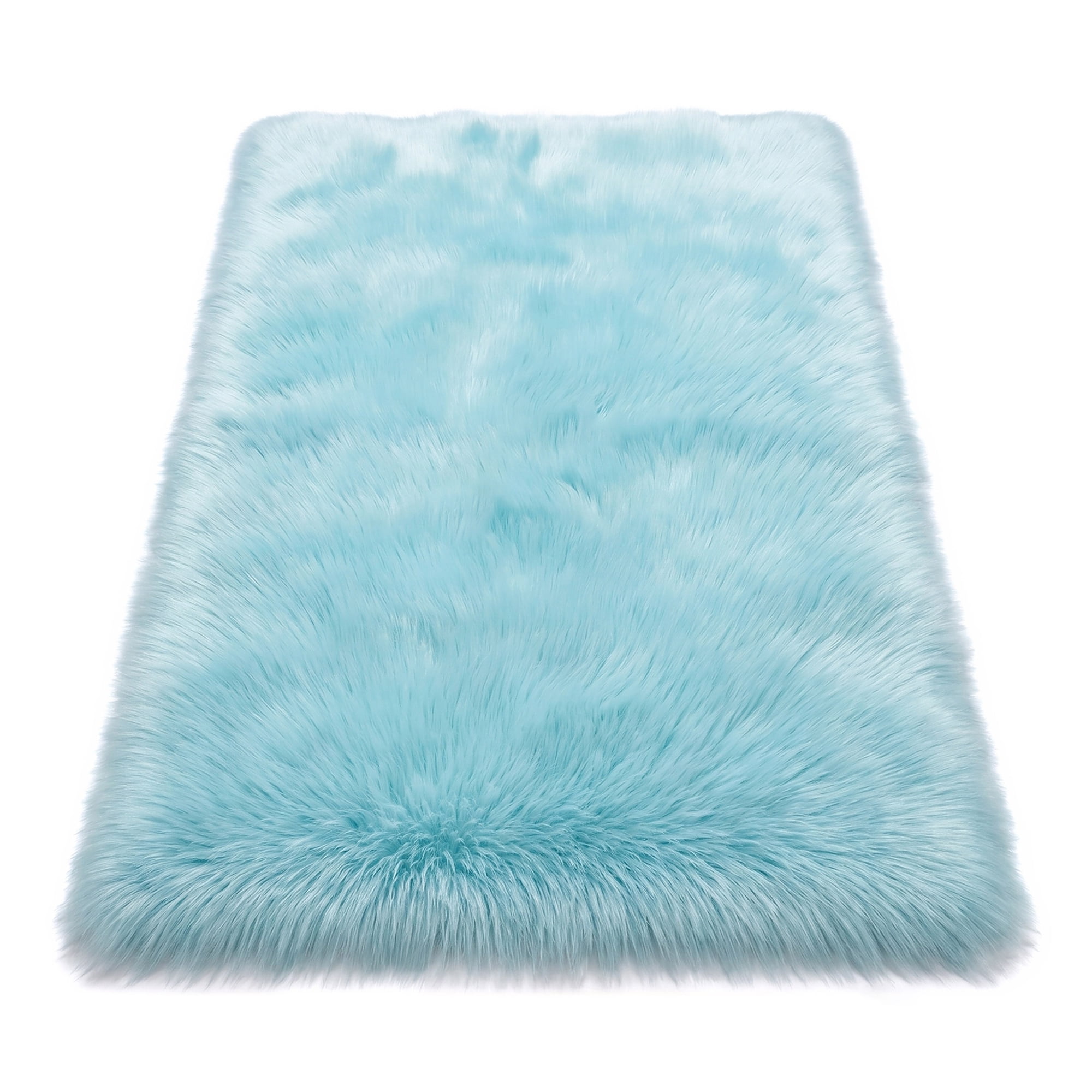 Unique Bargains Shaggy Area Rug Ultra Fluffy Non Slip Fuzzy Carpet 24" x 16" Light Blue