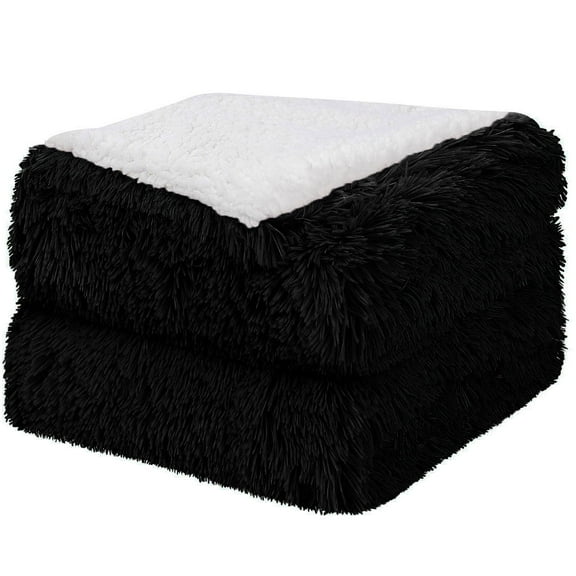 Unique Bargains Shaggy Faux Fur Soft Sherpa Blanket Black Twin(60" x 80")