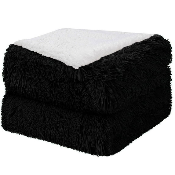 Unique Bargains Shaggy Faux Fur Soft Sherpa Blanket Black Twin(60" x 80")