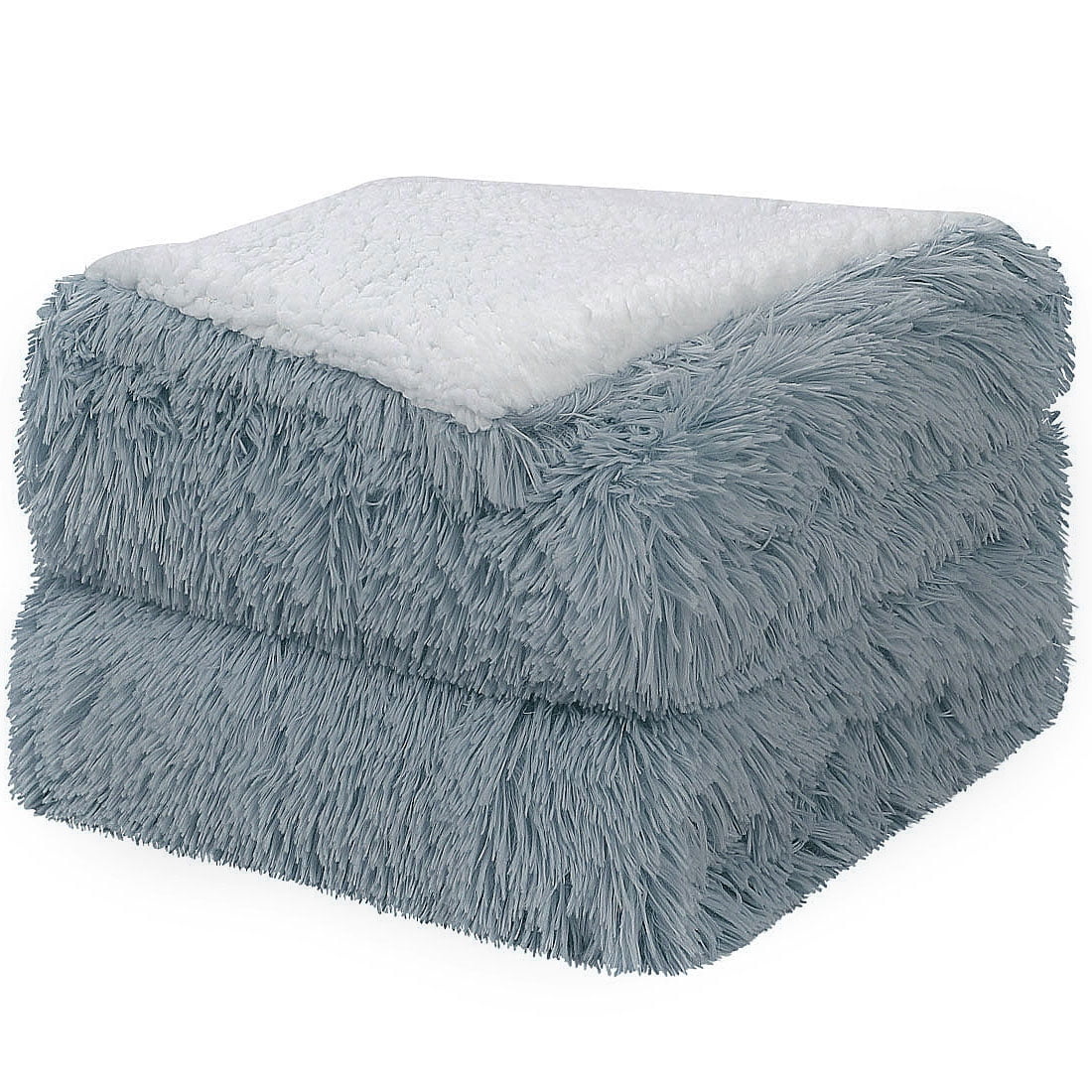 Unique Bargains Shaggy Faux Fur Soft Sherpa Blanket Cadet Grey Throw(50" x 60")