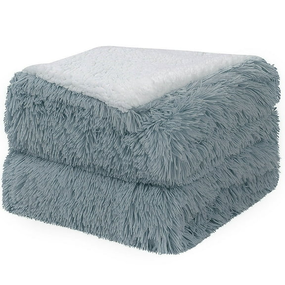 Unique Bargains Shaggy Faux Fur Soft Sherpa Blanket Cadet Grey Throw(50" x 60")