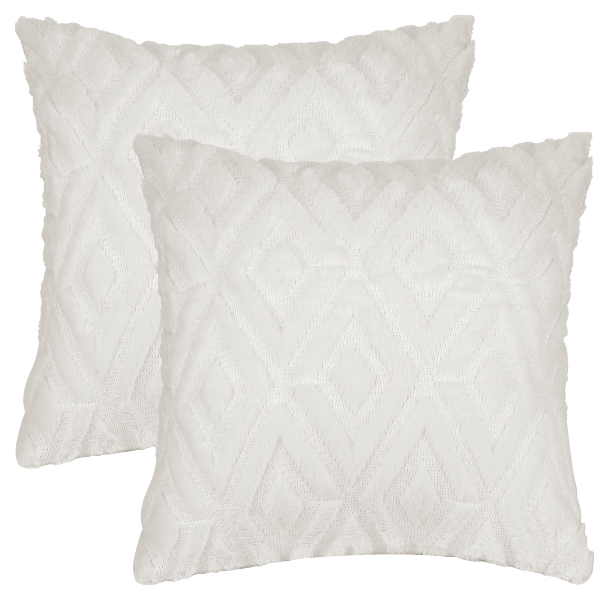 Unique Bargains Shaggy Plush Throw Pillow Covers Couch Pillow Covers (2 Count) Beige-1 20" x 20"