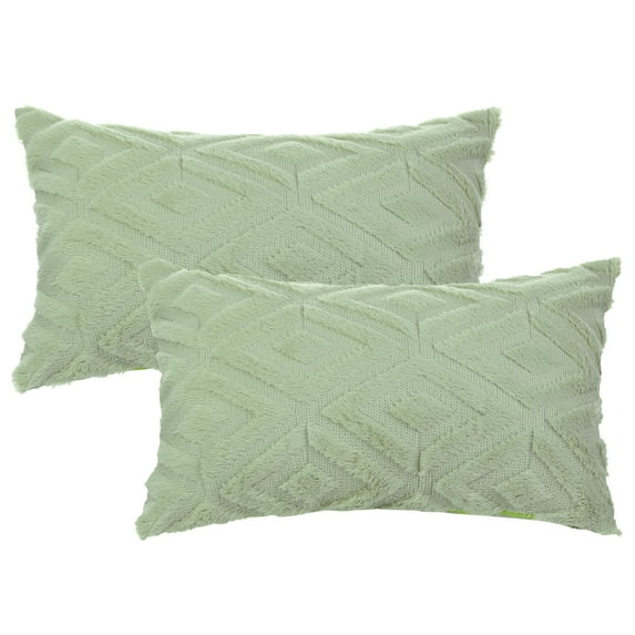 Unique Bargains Shaggy Plush Throw Pillow Covers Couch Pillow Covers (2 Count) Green-1 12" x 20"