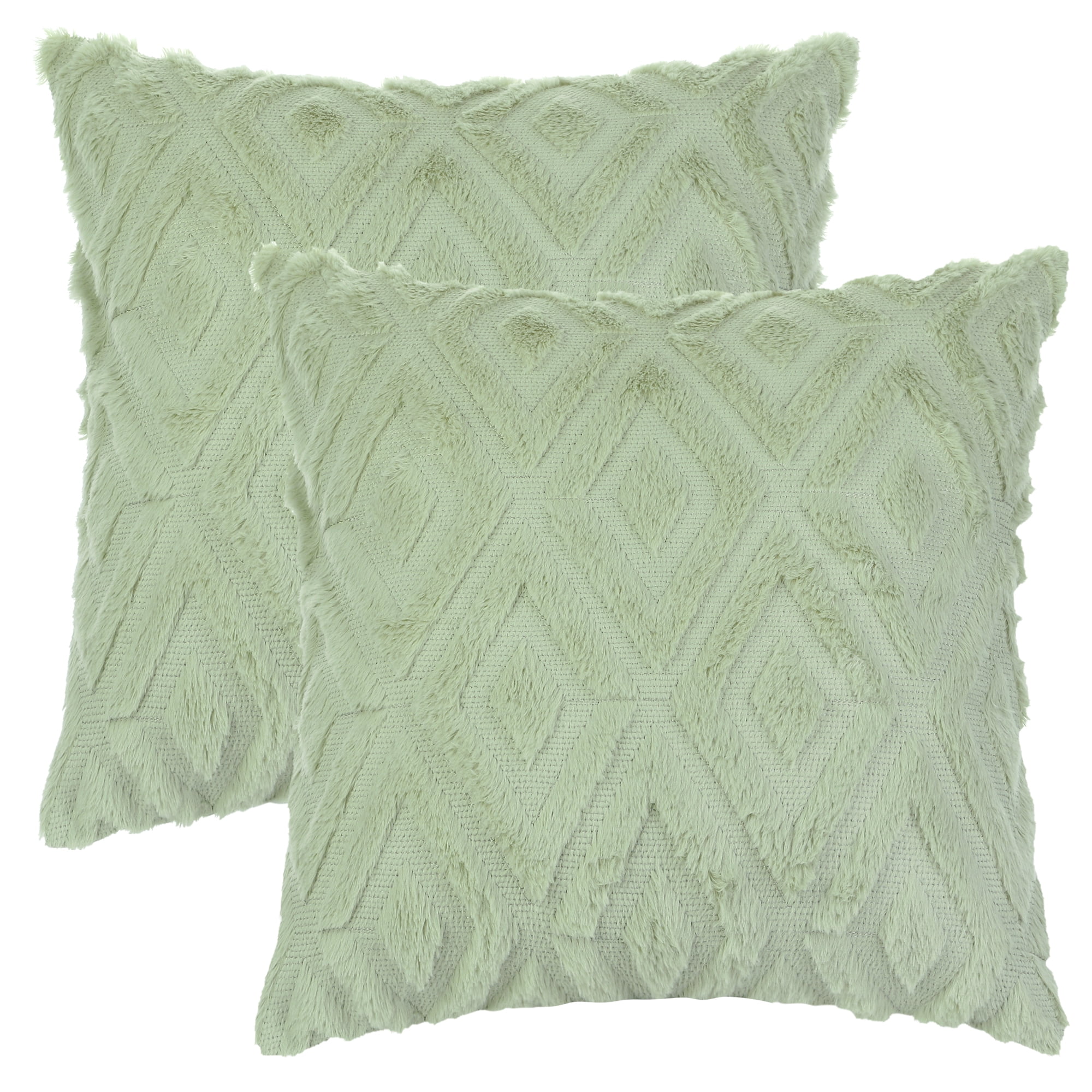 Unique Bargains Shaggy Plush Throw Pillow Covers Couch Pillow Covers (2 Count) Green-1 20" x 20"