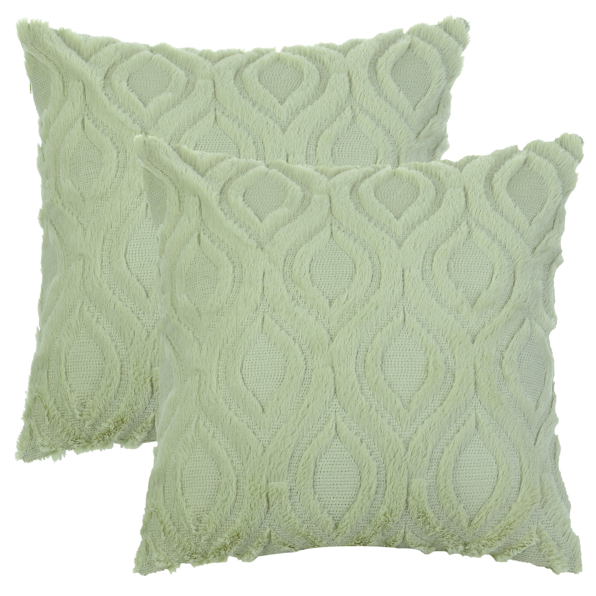 Unique Bargains Shaggy Plush Throw Pillow Covers Couch Pillow Covers (2 Count) Green-2 16" x 16"