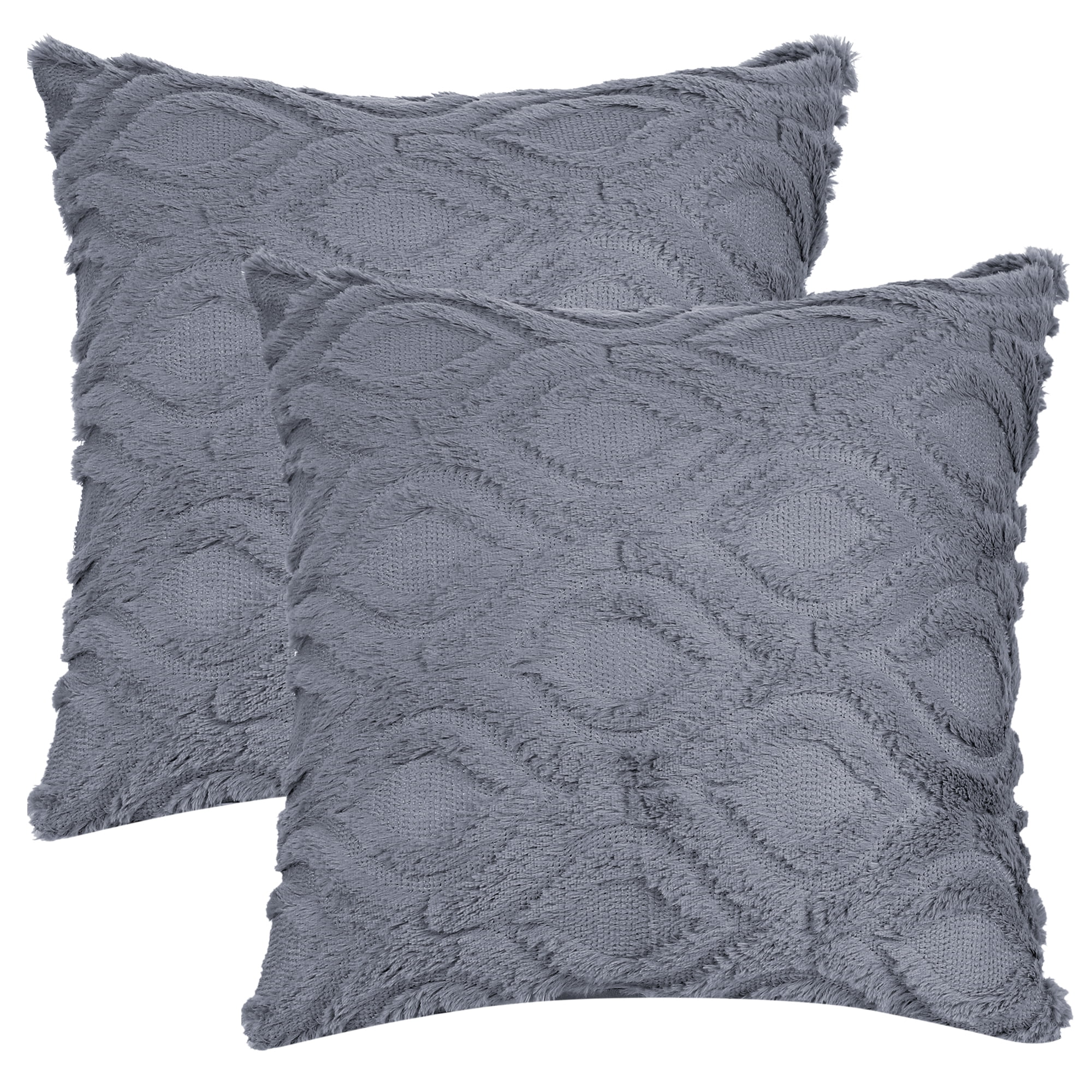 Unique Bargains Shaggy Plush Throw Pillow Covers Couch Pillow Covers (2 Count) Grey-2 20" x 20"