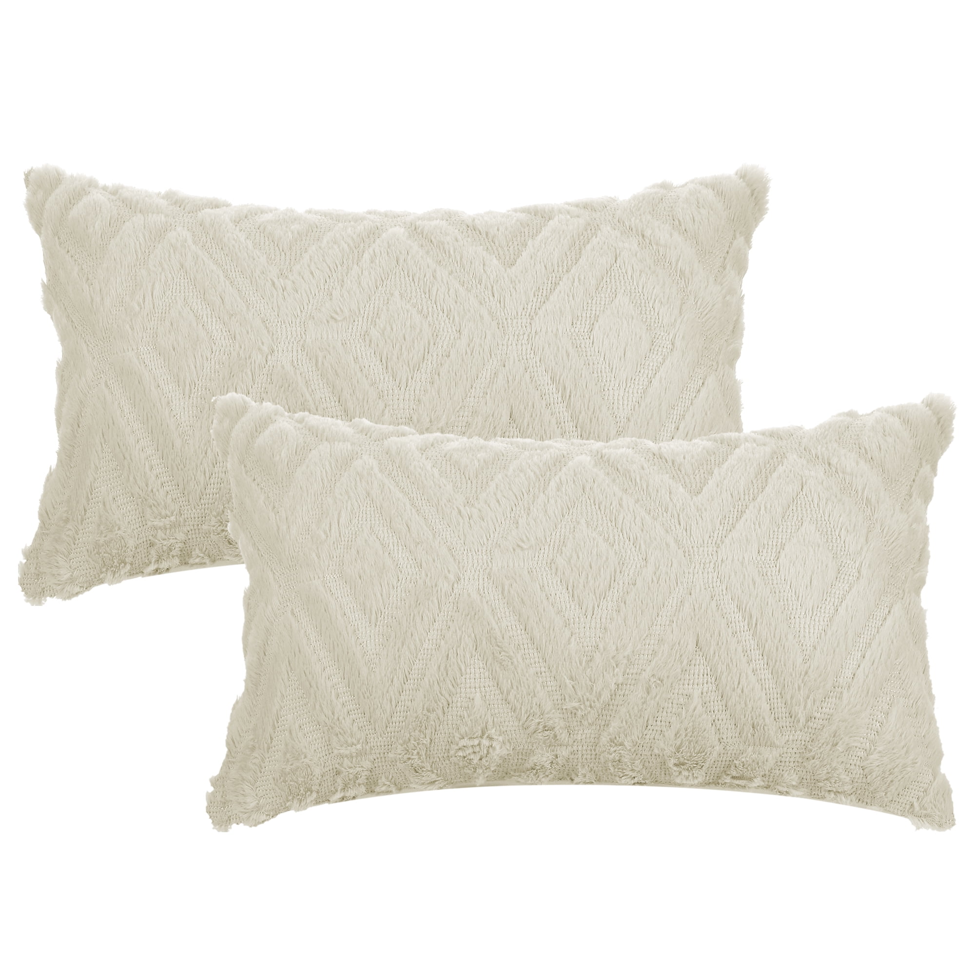 Unique Bargains Shaggy Plush Throw Pillow Covers Couch Pillow Covers (2 Count) Khaki-1 12" x 20"