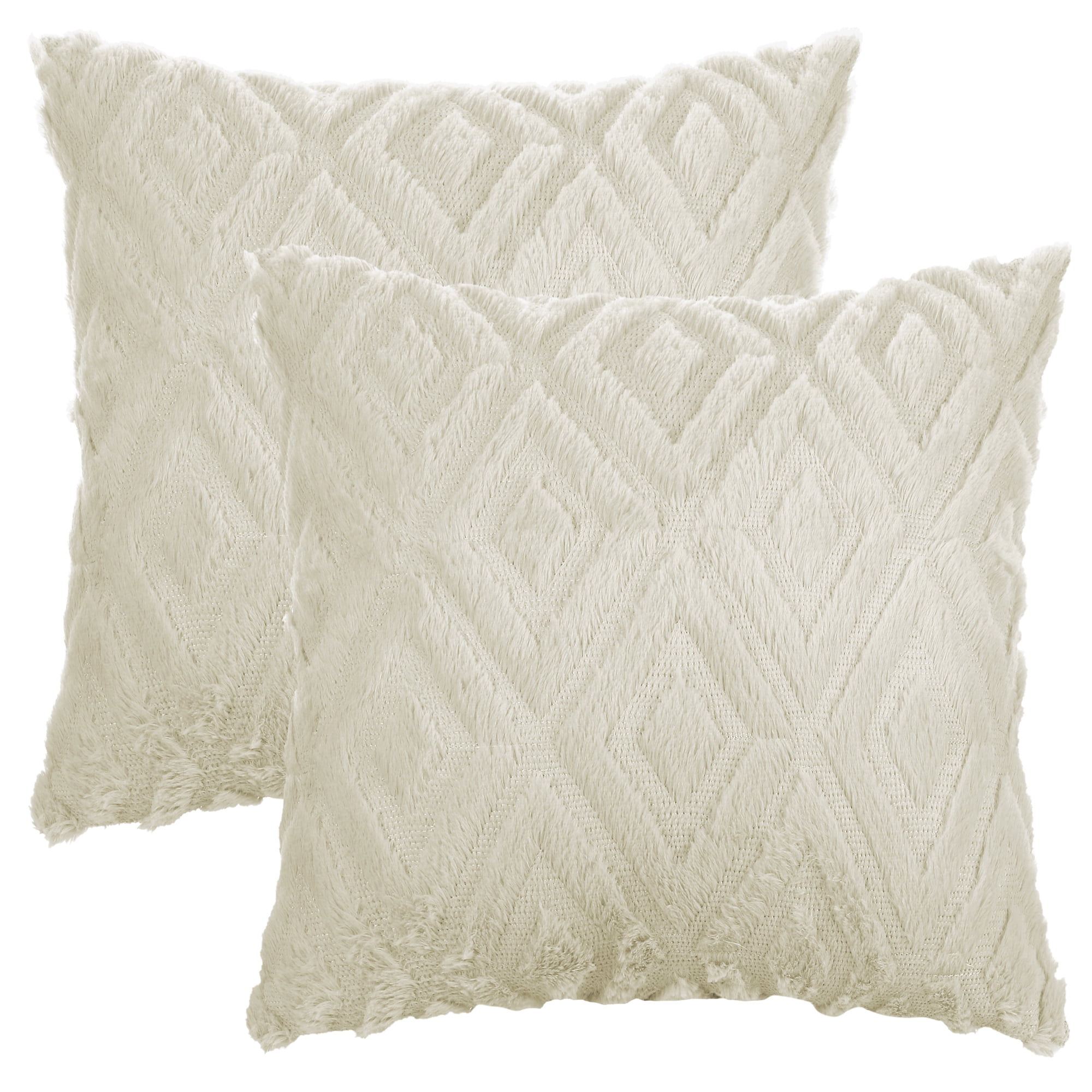 Unique Bargains Shaggy Plush Throw Pillow Covers Couch Pillow Covers (2 Count) Khaki-1 18" x 18"