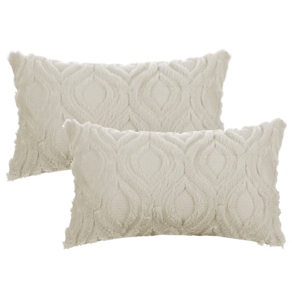 Unique Bargains Shaggy Plush Throw Pillow Covers Couch Pillow Covers (2 Count) Khaki-2 12" x 20"