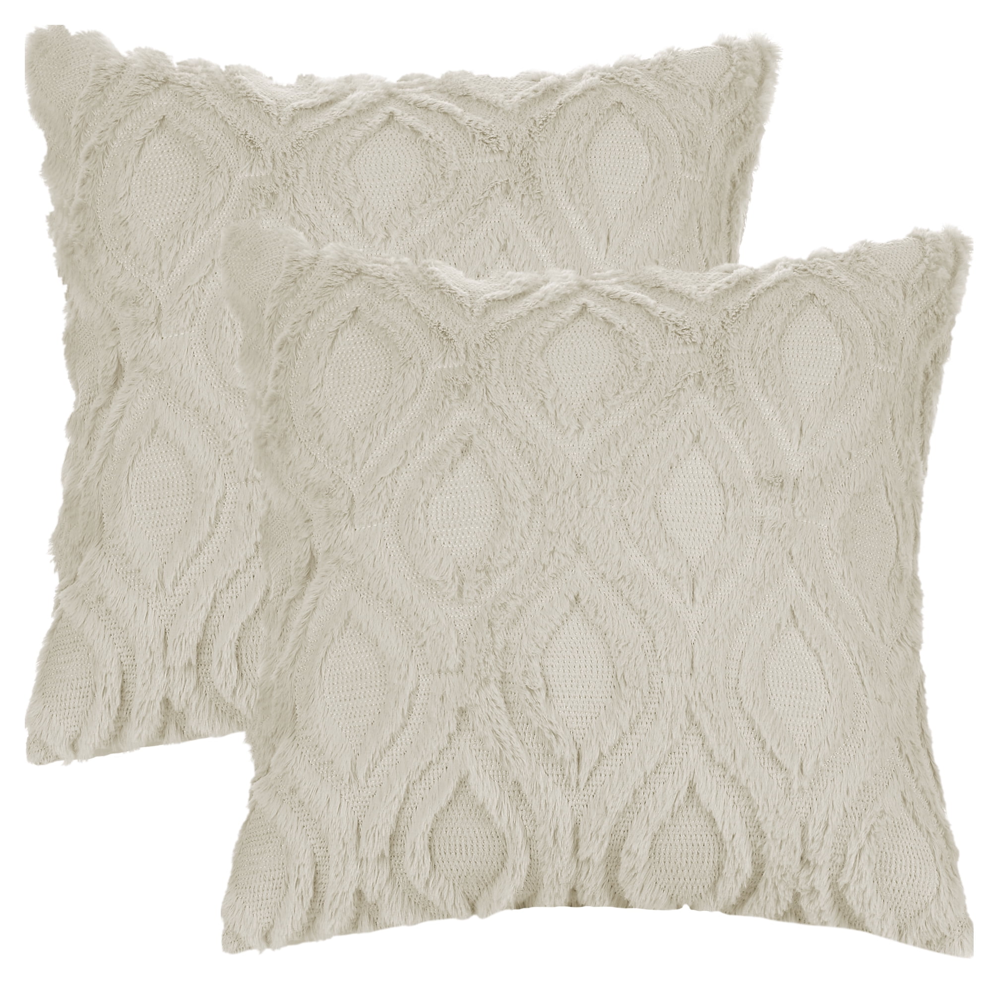 Unique Bargains Shaggy Plush Throw Pillow Covers Couch Pillow Covers (2 Count) Khaki-2 16" x 16"