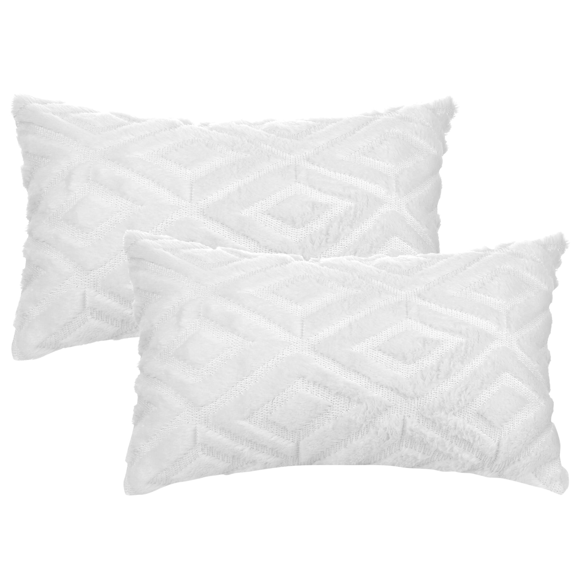Unique Bargains Shaggy Plush Throw Pillow Covers Couch Pillow Covers (2 Count) White-1 12" x 20"