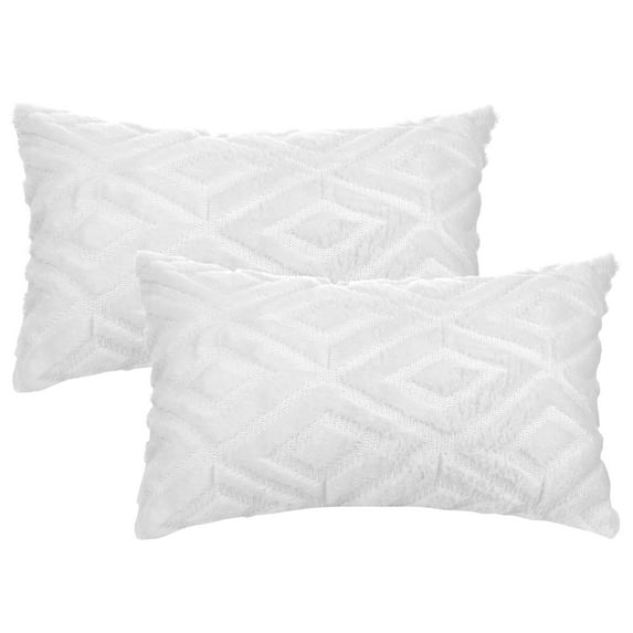 Unique Bargains Shaggy Plush Throw Pillow Covers Couch Pillow Covers (2 Count) White-1 12" x 20"