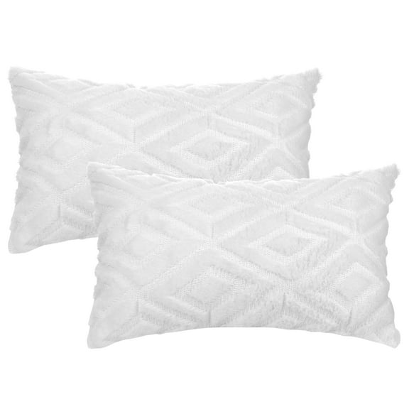Unique Bargains Shaggy Plush Throw Pillow Covers Couch Pillow Covers (2 Count) White-1 12" x 20"