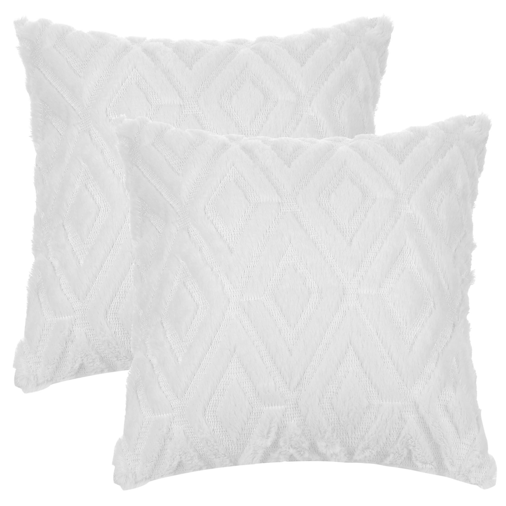 Unique Bargains Shaggy Plush Throw Pillow Covers Couch Pillow Covers (2 Count) White-1 20" x 20"