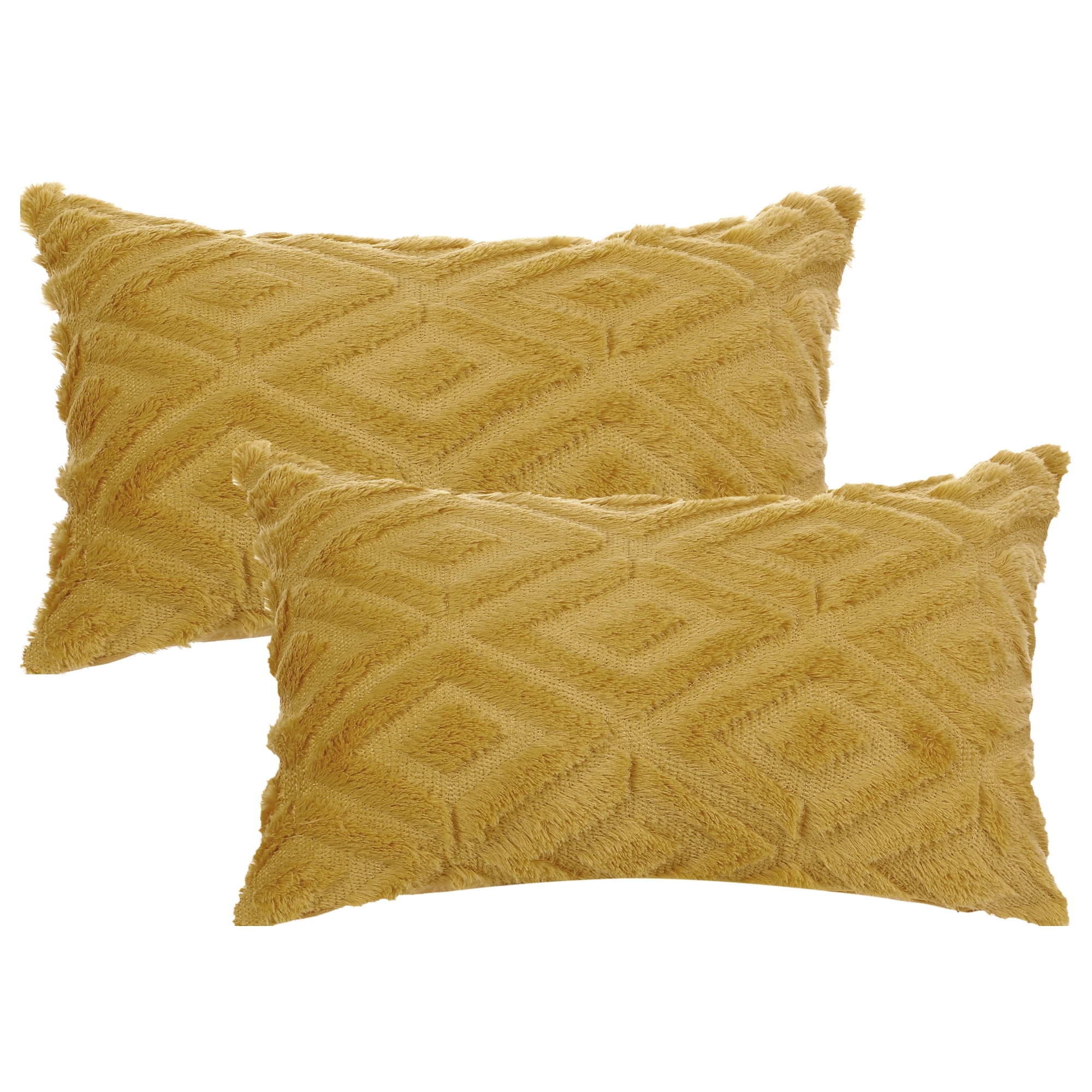Unique Bargains Shaggy Plush Throw Pillow Covers Couch Pillow Covers (2 Count) Yellow-1 12" x 20"