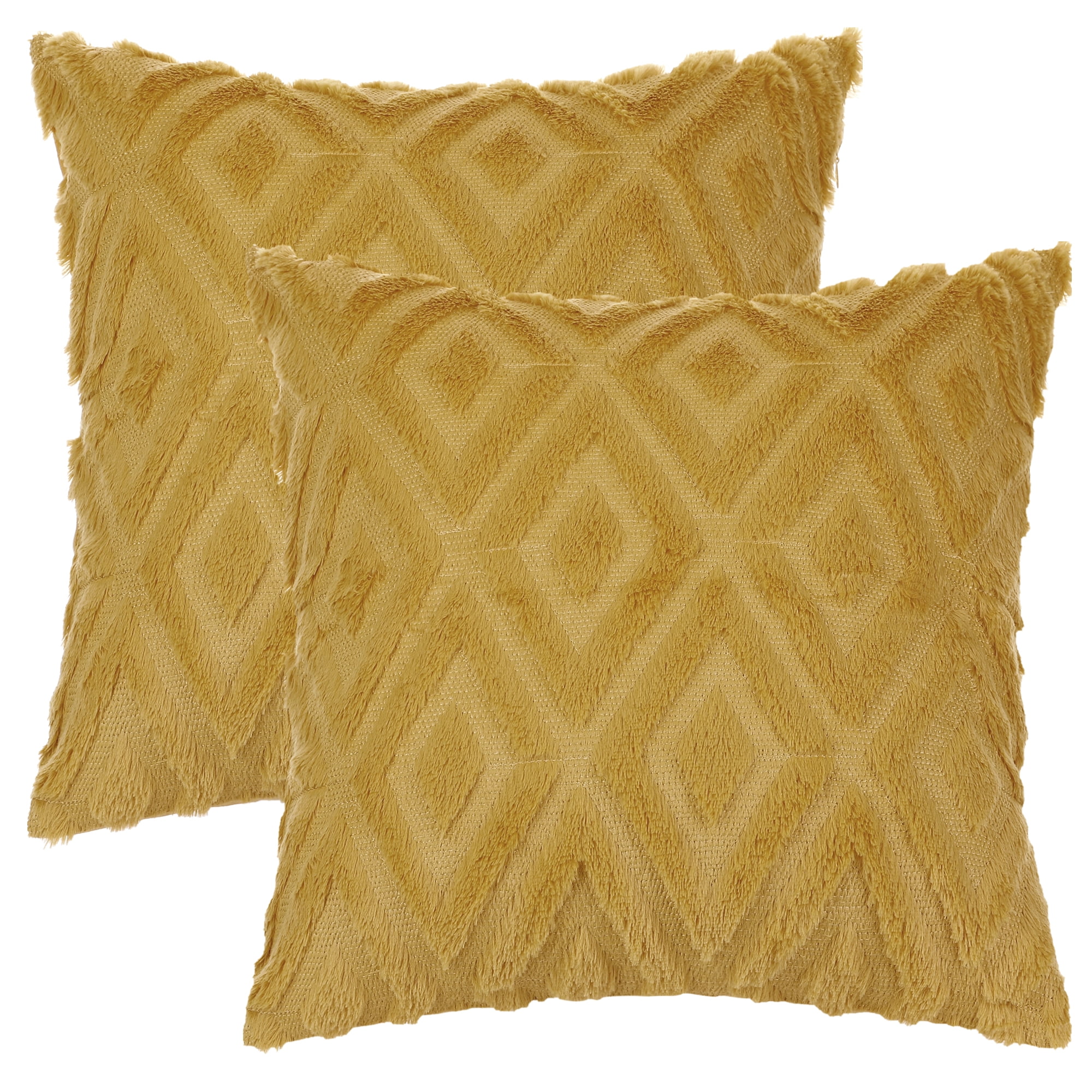 Unique Bargains Shaggy Plush Throw Pillow Covers Couch Pillow Covers (2 Count) Yellow-1 20" x 20"