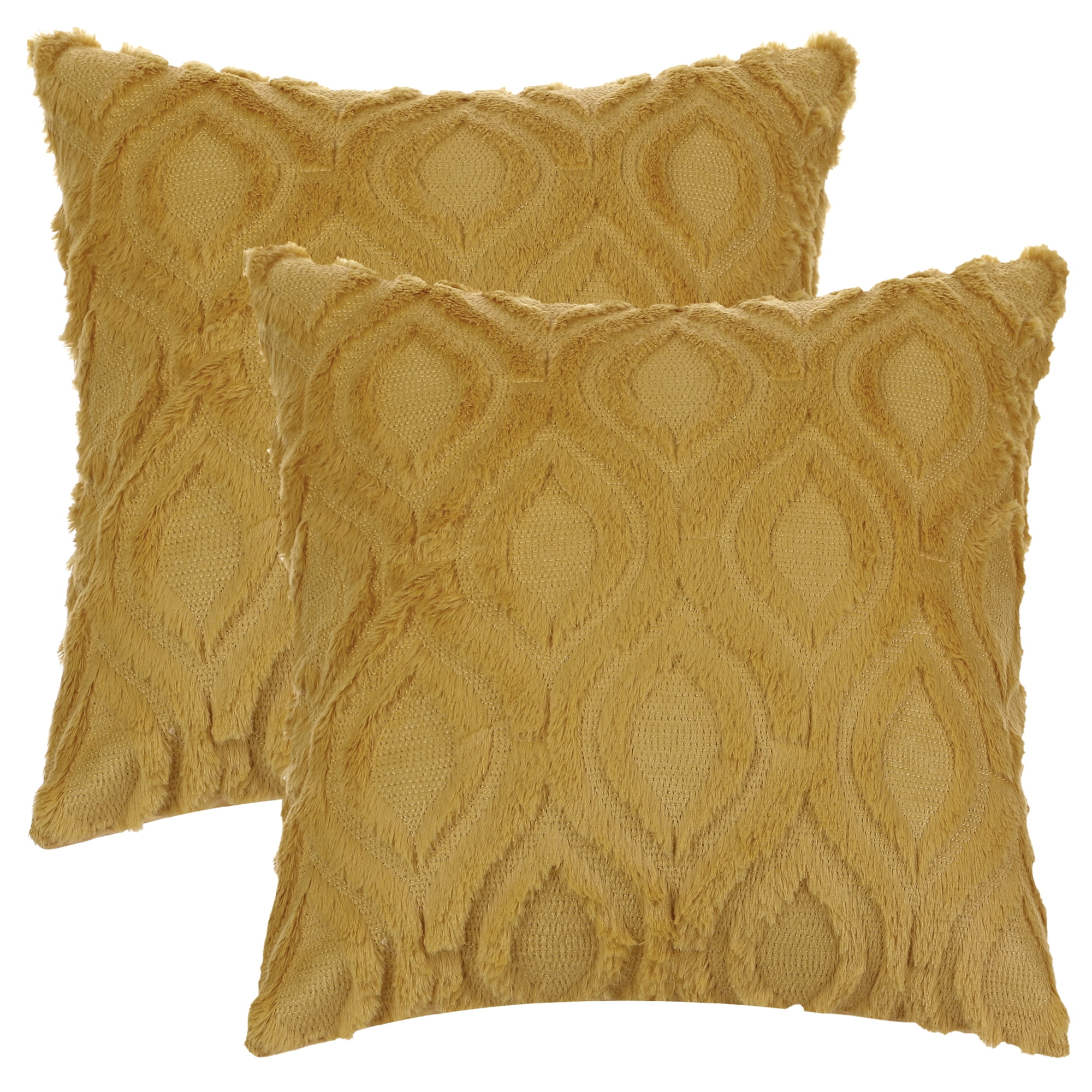 Unique Bargains Shaggy Plush Throw Pillow Covers Couch Pillow Covers (2 Count) Yellow-2 20" x 20"