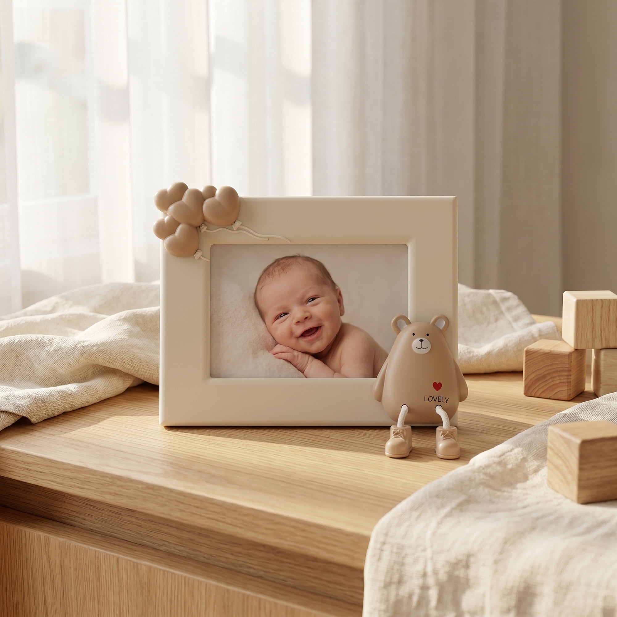 Unique Bargains Cartoon Shatterproof Cute Plastic Photo Frame Beige Place Horizontally 5" x 7"