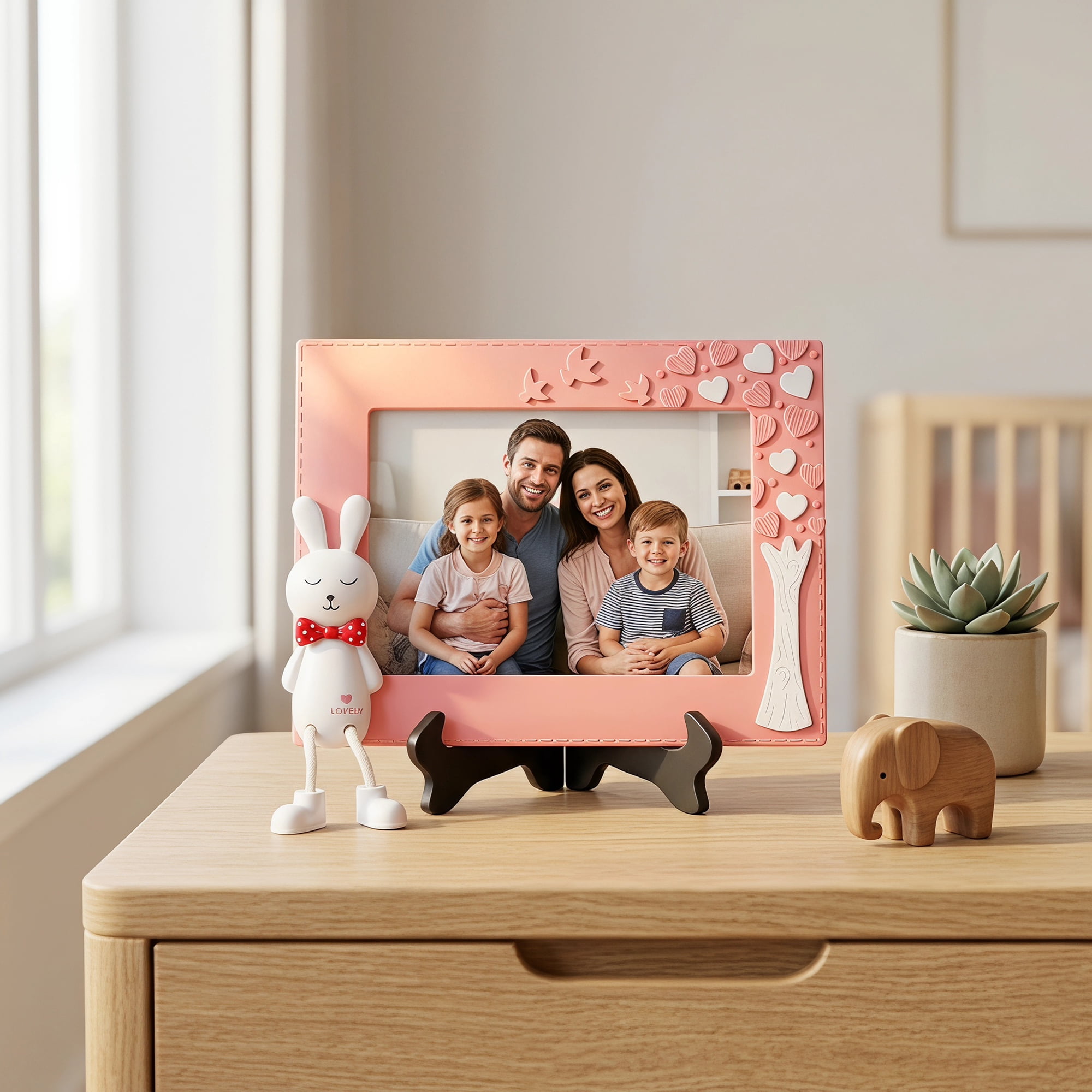 Unique Bargains Cartoon Shatterproof Cute Plastic Photo Frame Pink Place Horizontally 5" x 7"