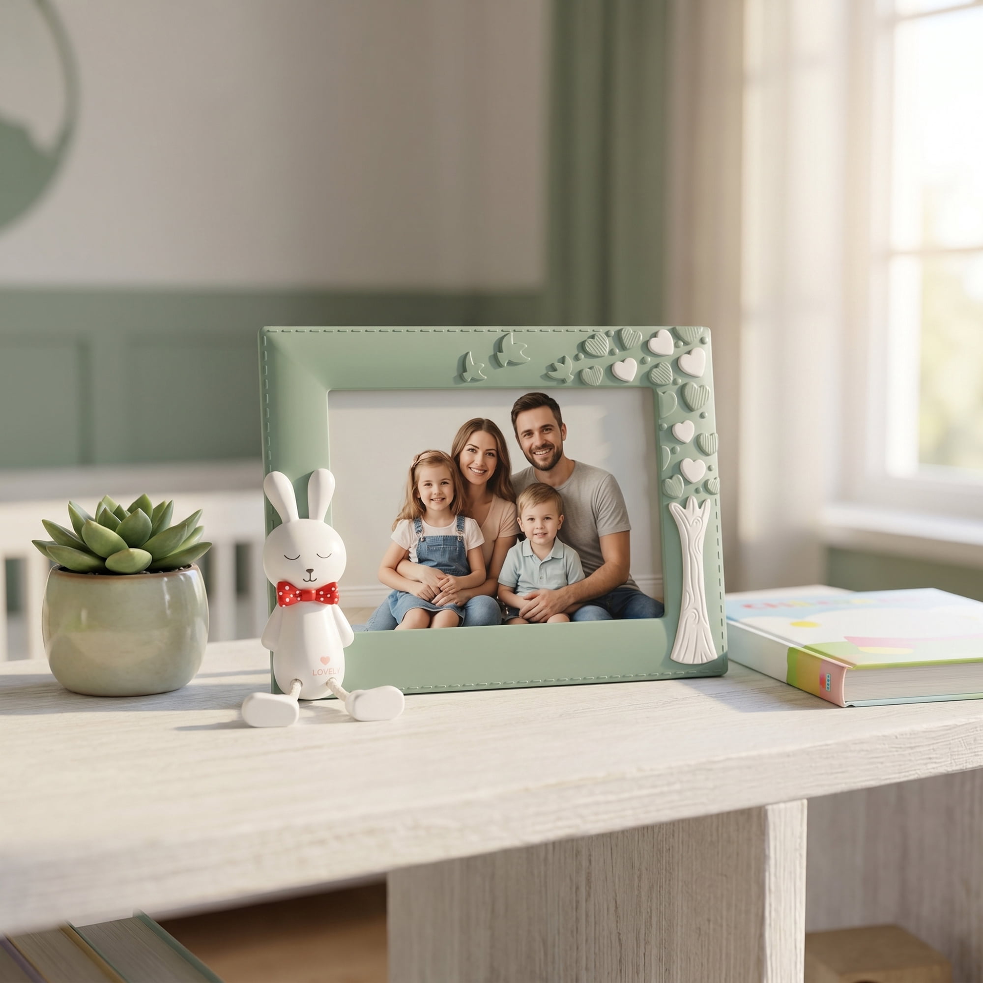 Unique Bargains Cartoon Shatterproof Cute Plastic Photo Frame Dark Green Place Horizontally 5" x 7"