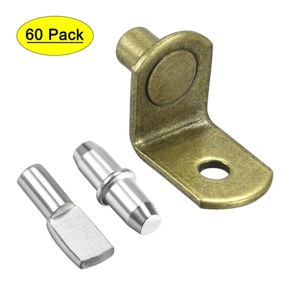 Unique Bargains Shelf Support Peg 3 Style Furniture Furniture Bookcase Closet Shelf Bracket Pegs 5mm 6mm Pin Bronze Tone with Hole , 60Pcs