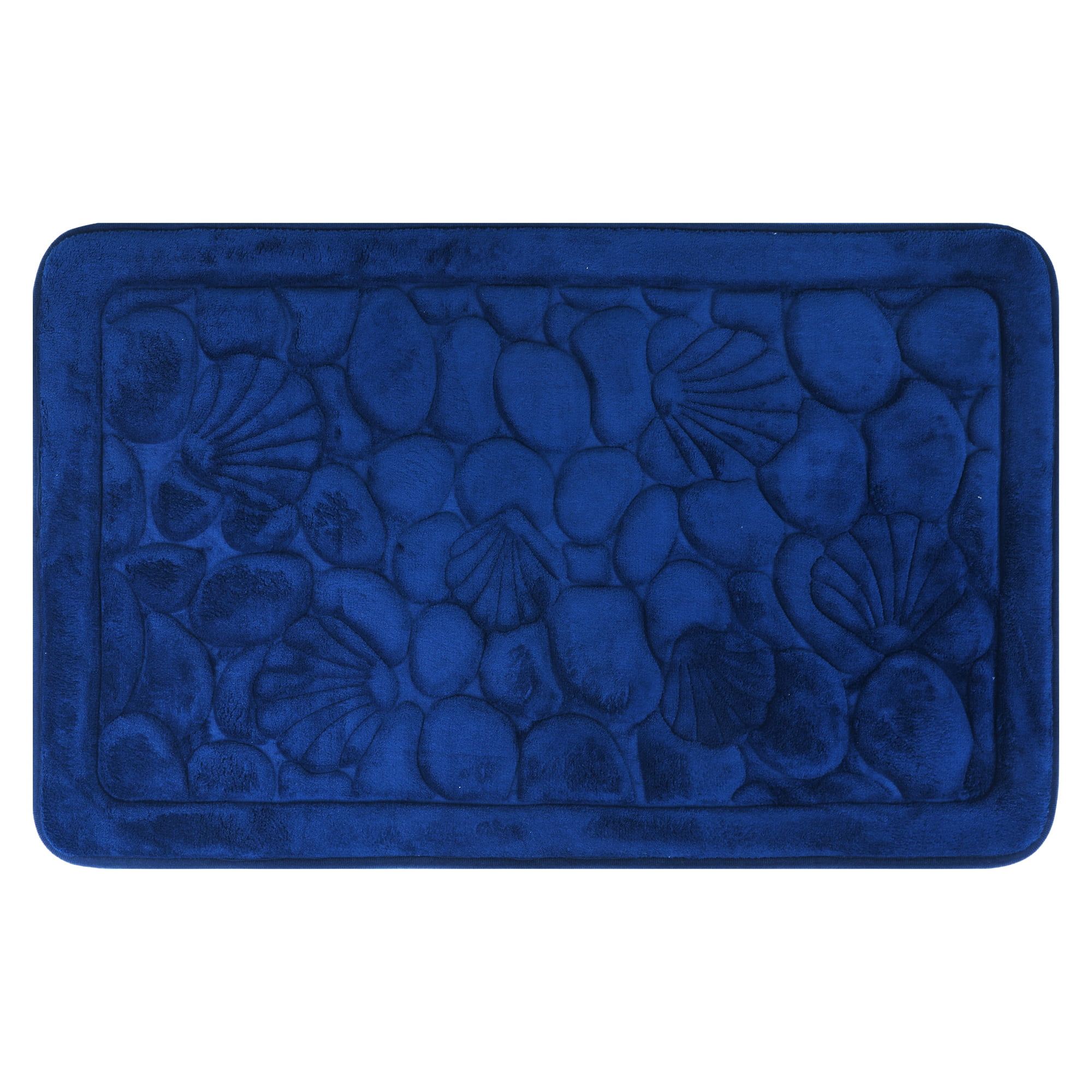 Unique Bargains Shell Pattern Bath Mat Memory Foam Non-Slip Bath Rugs Dark Blue 20" x 32"
