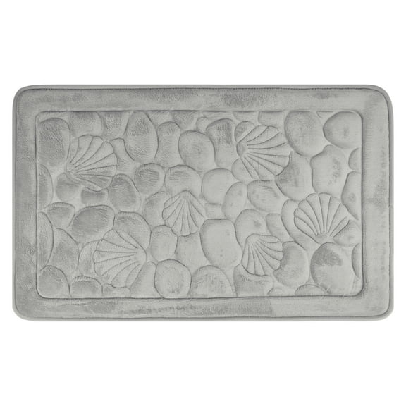 Unique Bargains Shell Pattern Bath Mat Memory Foam Non-Slip Bath Rugs Grey 16" x 24"