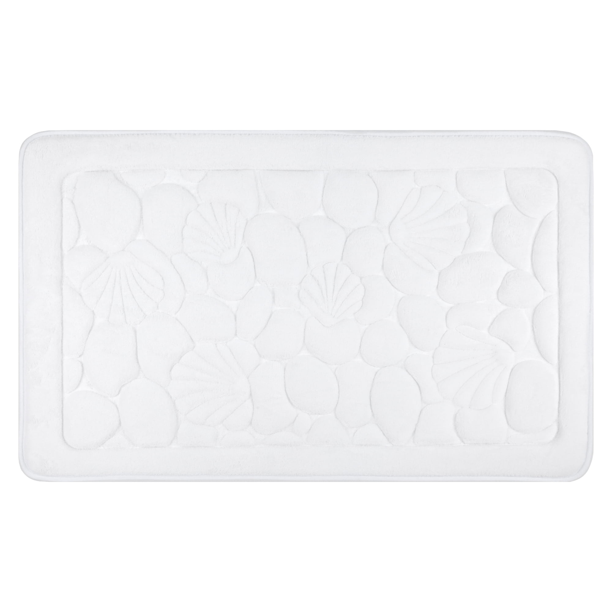 Unique Bargains Shell Pattern Bath Mat Memory Foam Non-Slip Bath Rugs White 20" x 32"