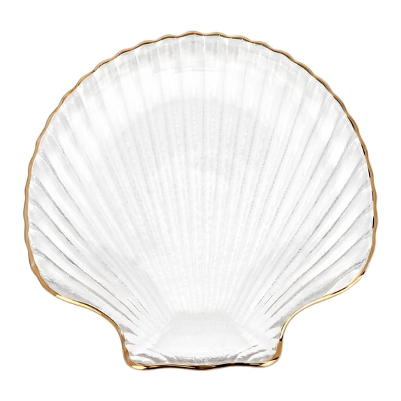 Unique Bargains Shell-Shaped Trinket Dish for Small Items Clear Gold 5.5"L x 5.3"W x 0.8"H