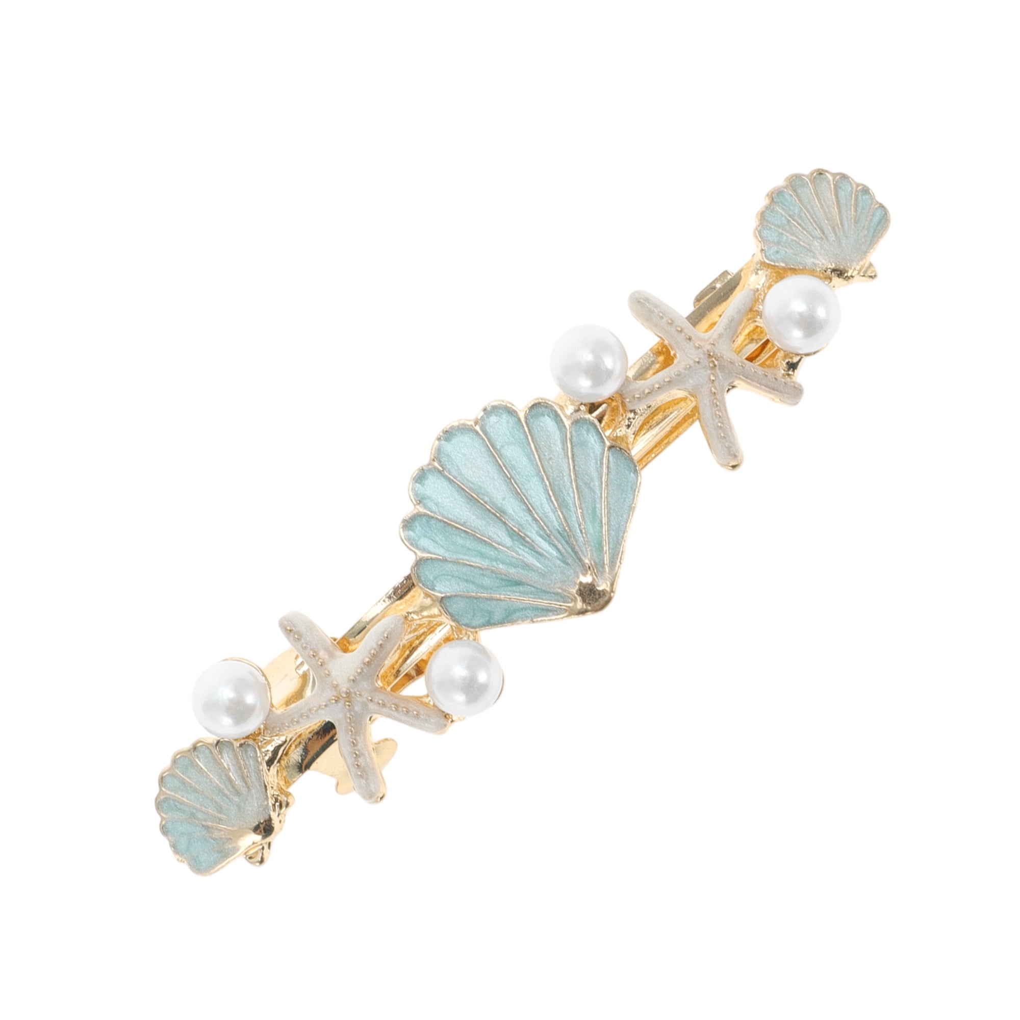 Unique Bargains Shell Starfish French Barrette Hair Clips for Home and Styling Blue
