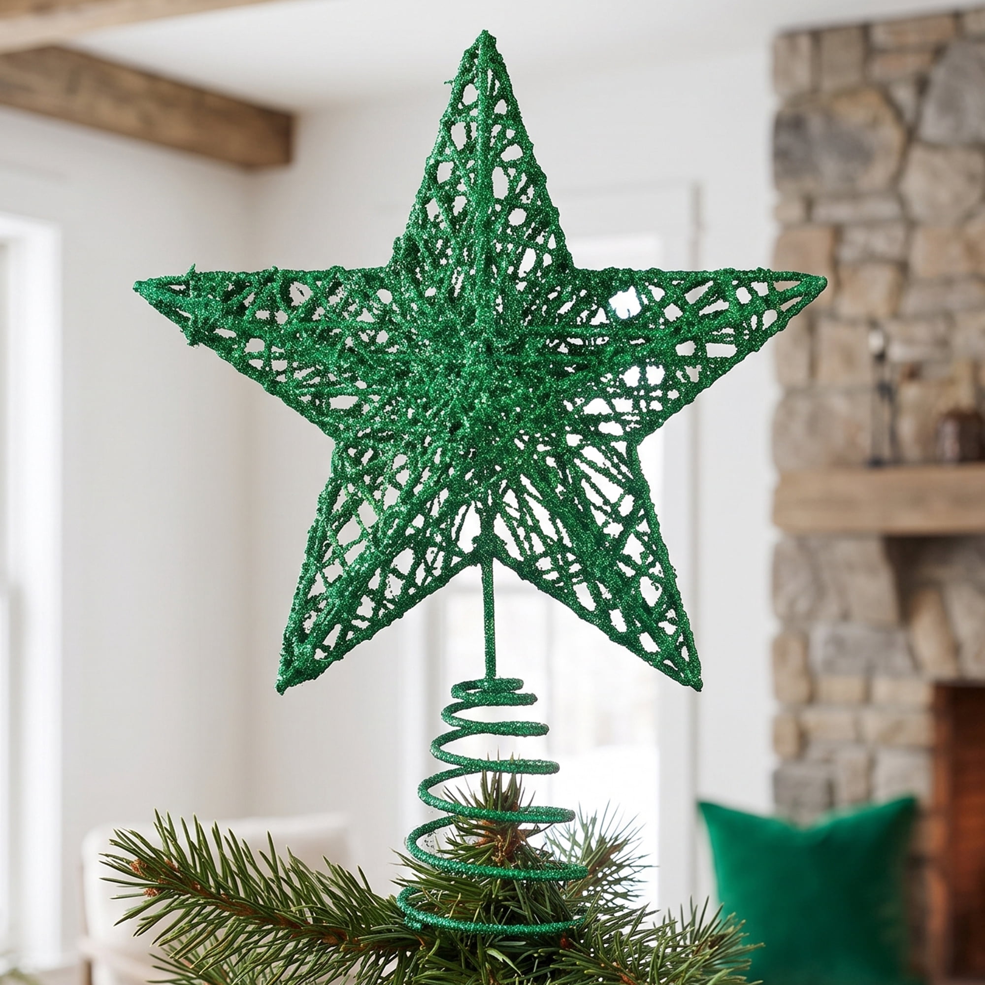 Unique Bargains Shimmering Astral Crest Luxury Spring Tree Toppers Accent Green 7.9"