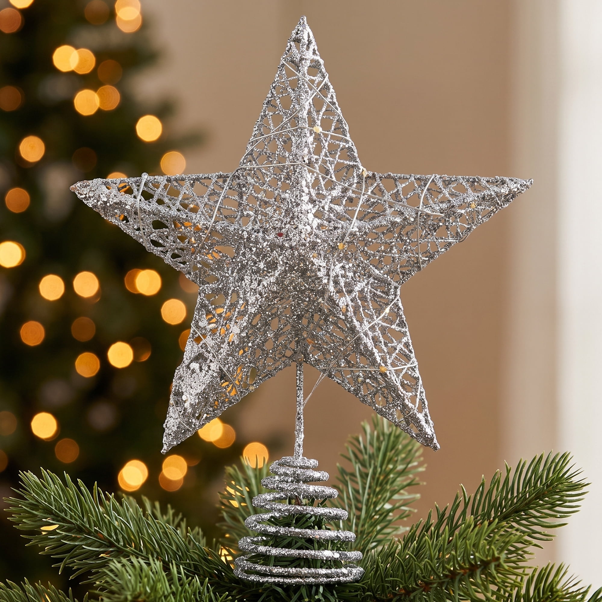 Unique Bargains Shimmering Astral Crest Luxury Spring Tree Toppers Accent Silver 7.9"