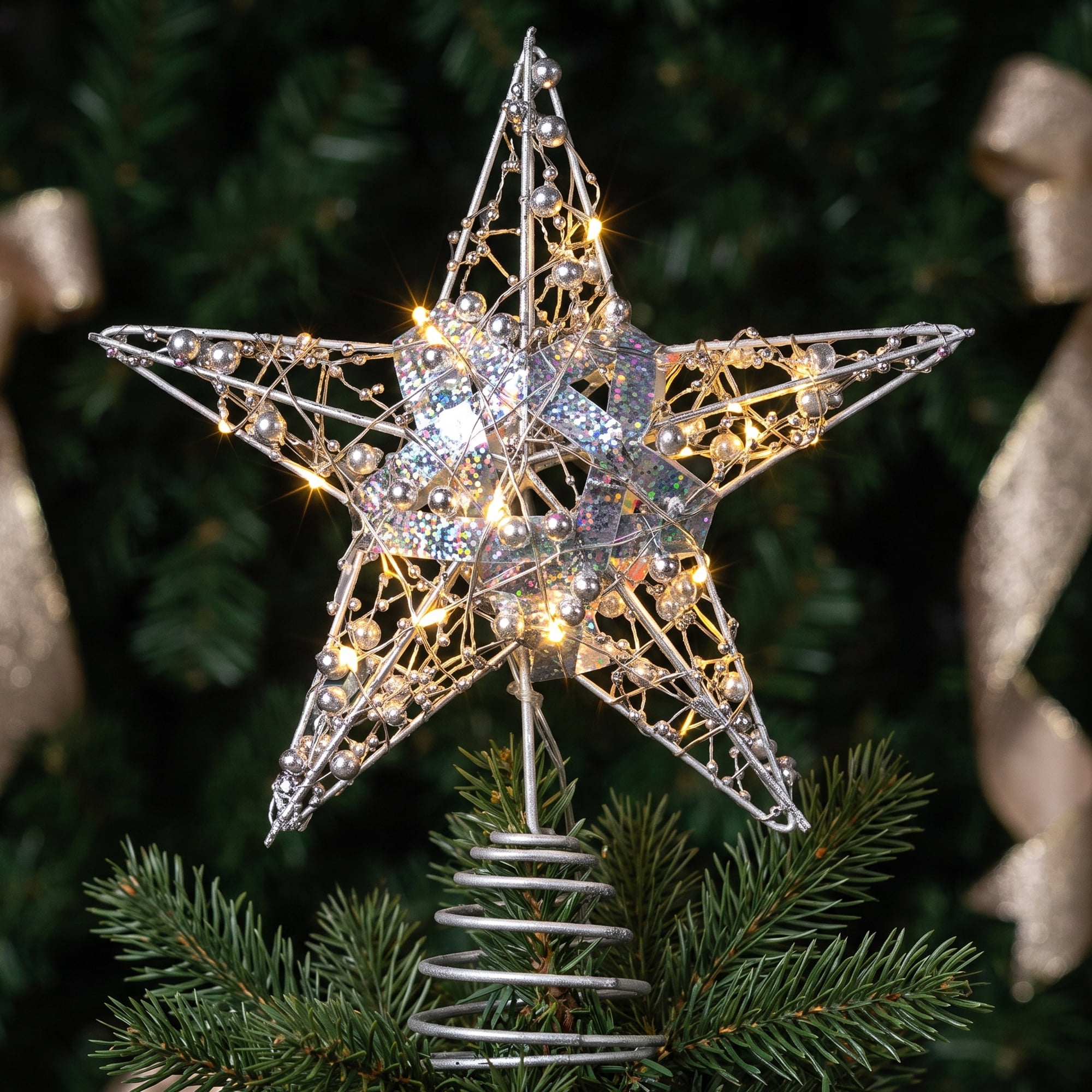 Unique Bargains Shimmering Cosmic Starburst Luxury Glowing Foliage Crest Ornament Silver Non Lights 7.9"