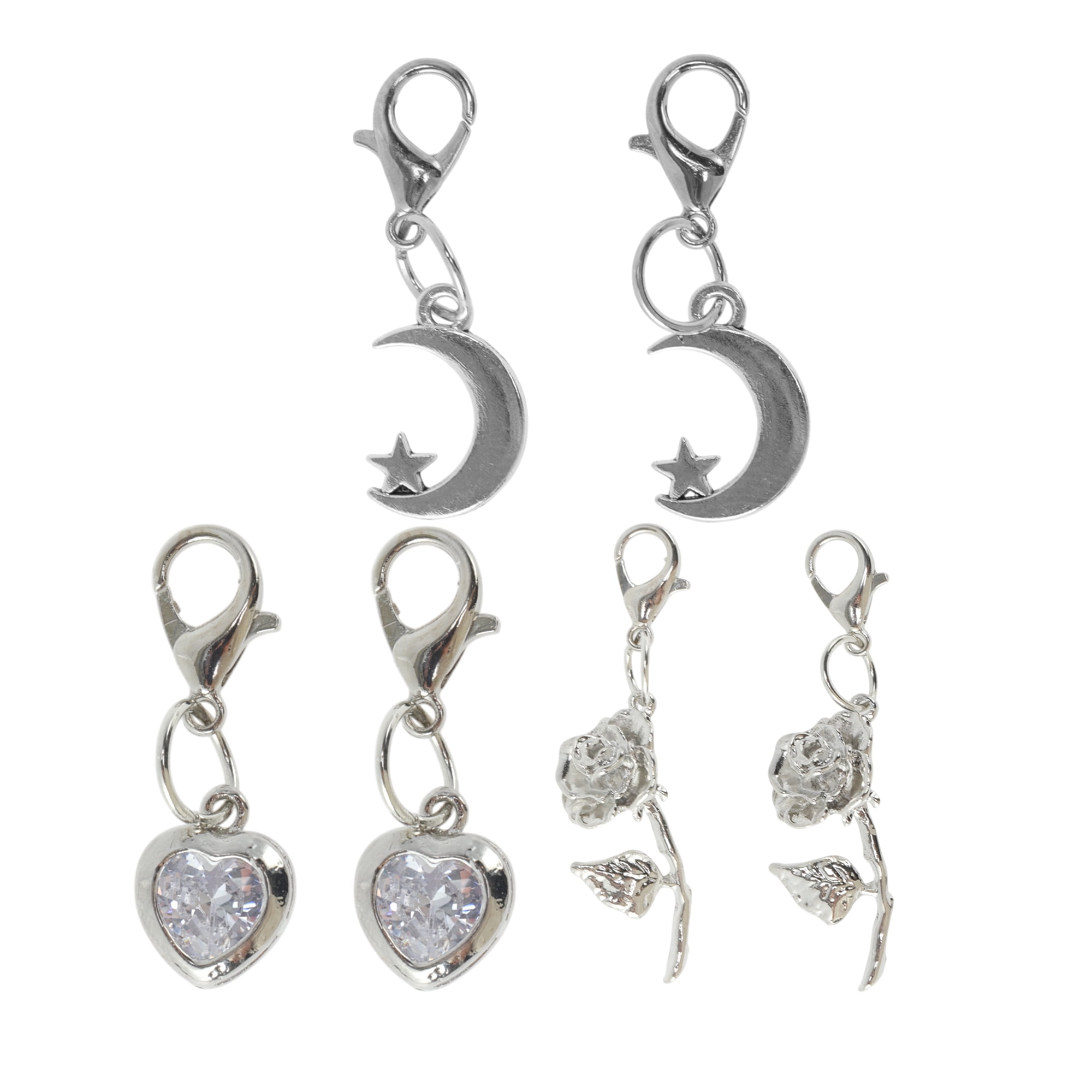 Unique Bargains Shiny Bow Shoelace Charms 3 Pair Star Moon & Rose & Heart Gemstone