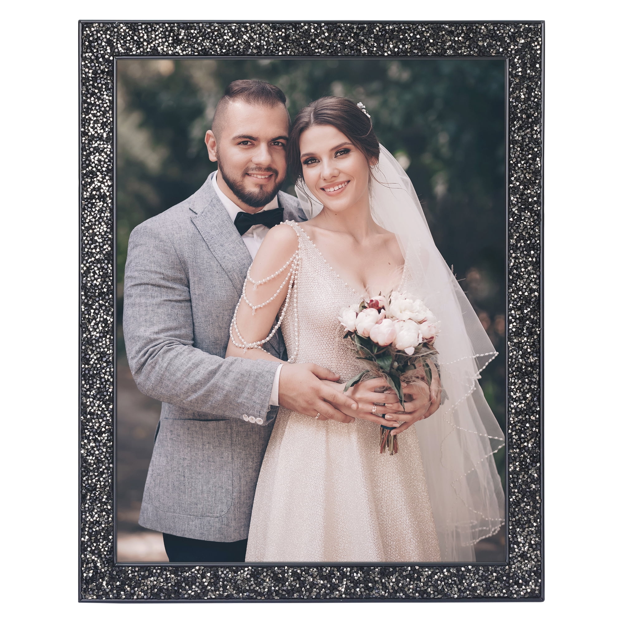 Unique Bargains Shiny Picture Frames Metal Gift Photo Frame with Real Glass Black 8x10"